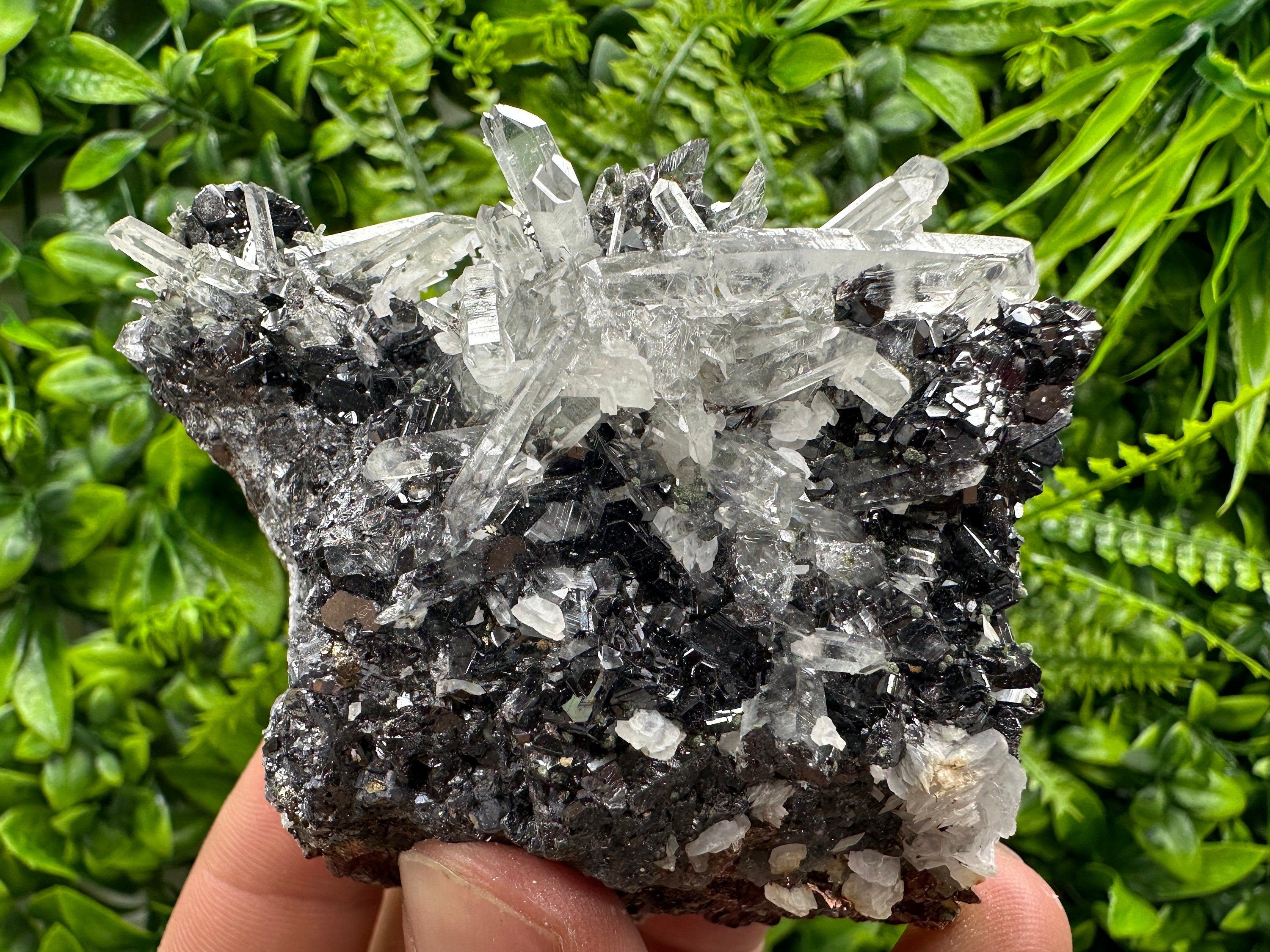 Quartz Calcite on Sphalerite: Natural Crystal Mineral Decor
