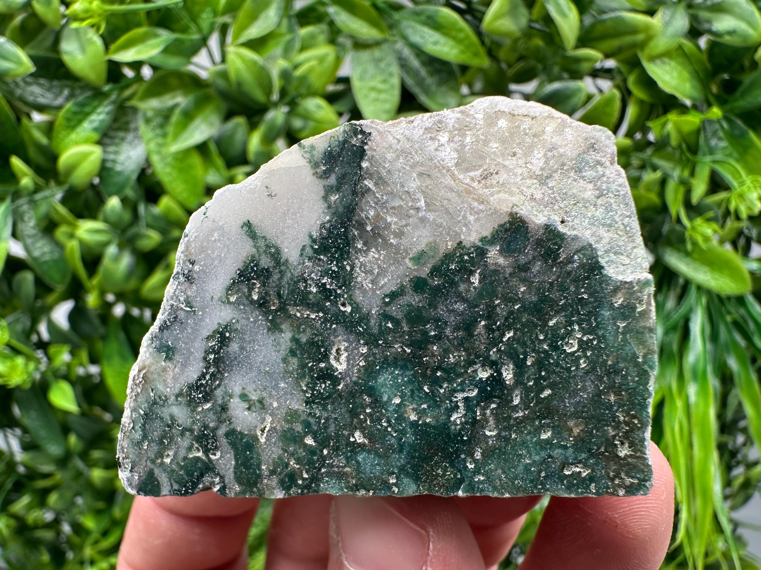 Polished Moss Agate Slab: Green Crystal Slice (6/4.5cm)