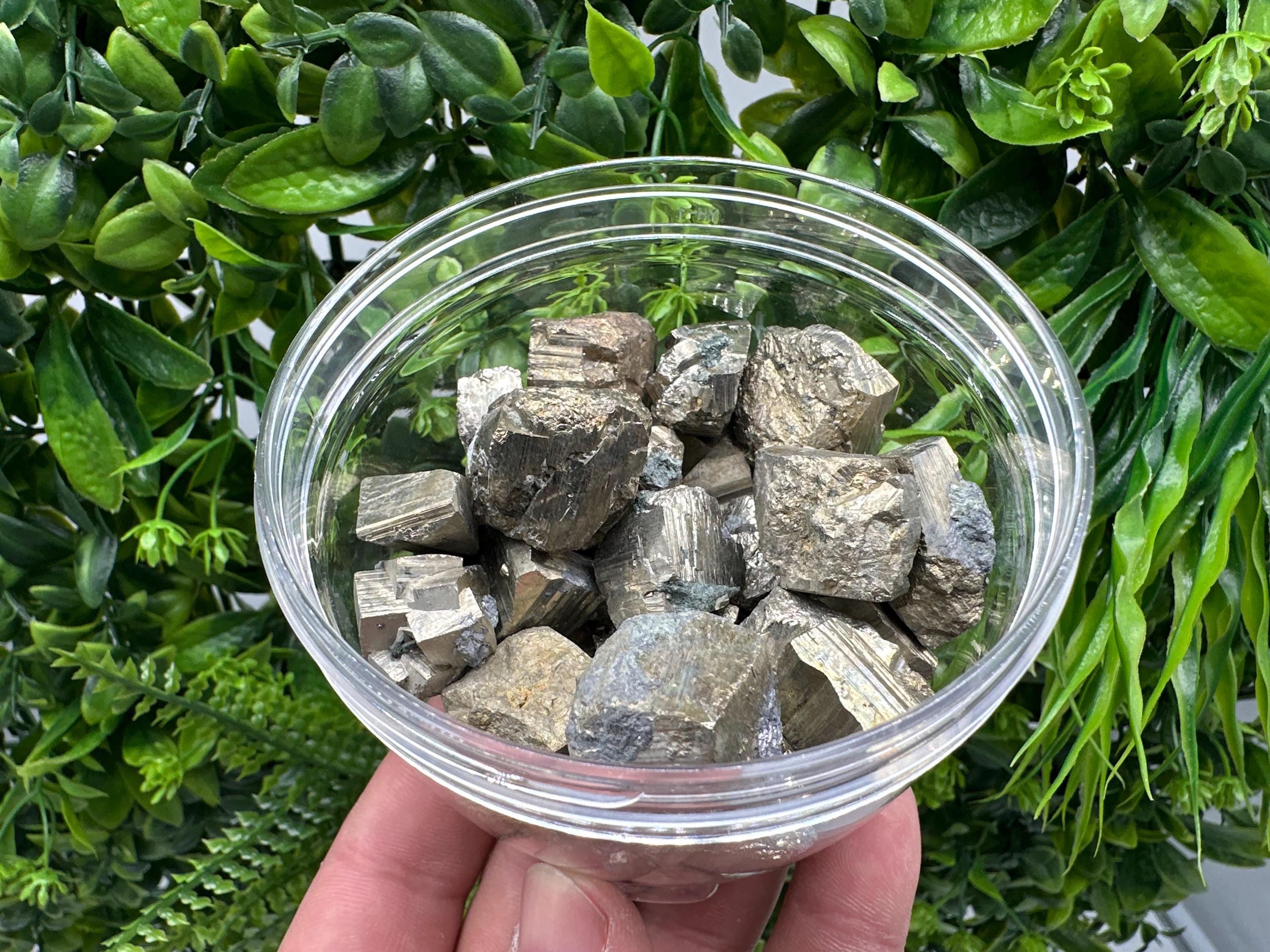 Golden Pyrite Cubes Box: Shiny Mineral Collection (500/520 grams)