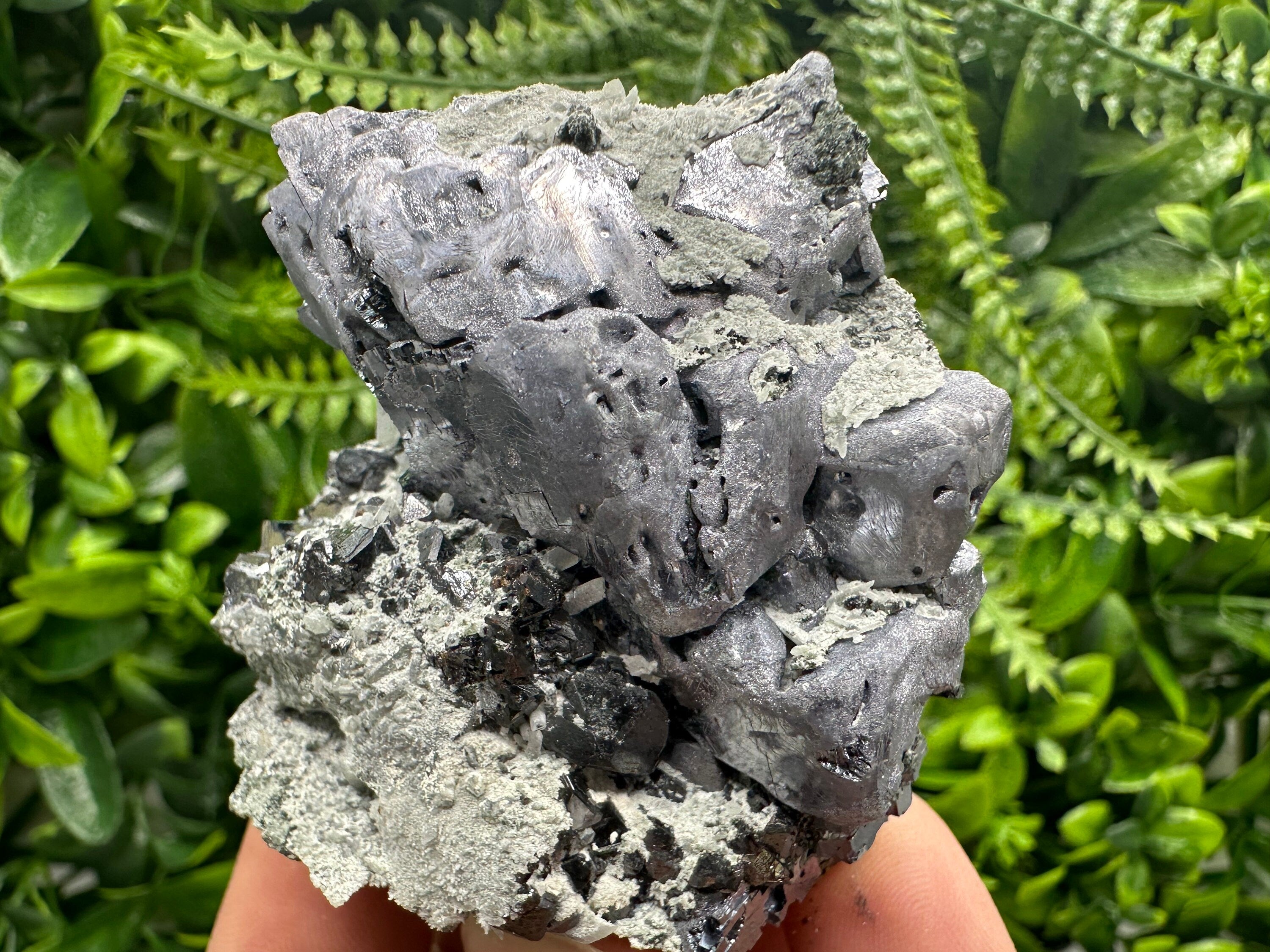 Galena on Sphalerite and Quartz, Borieva Mine Mineral Specimen