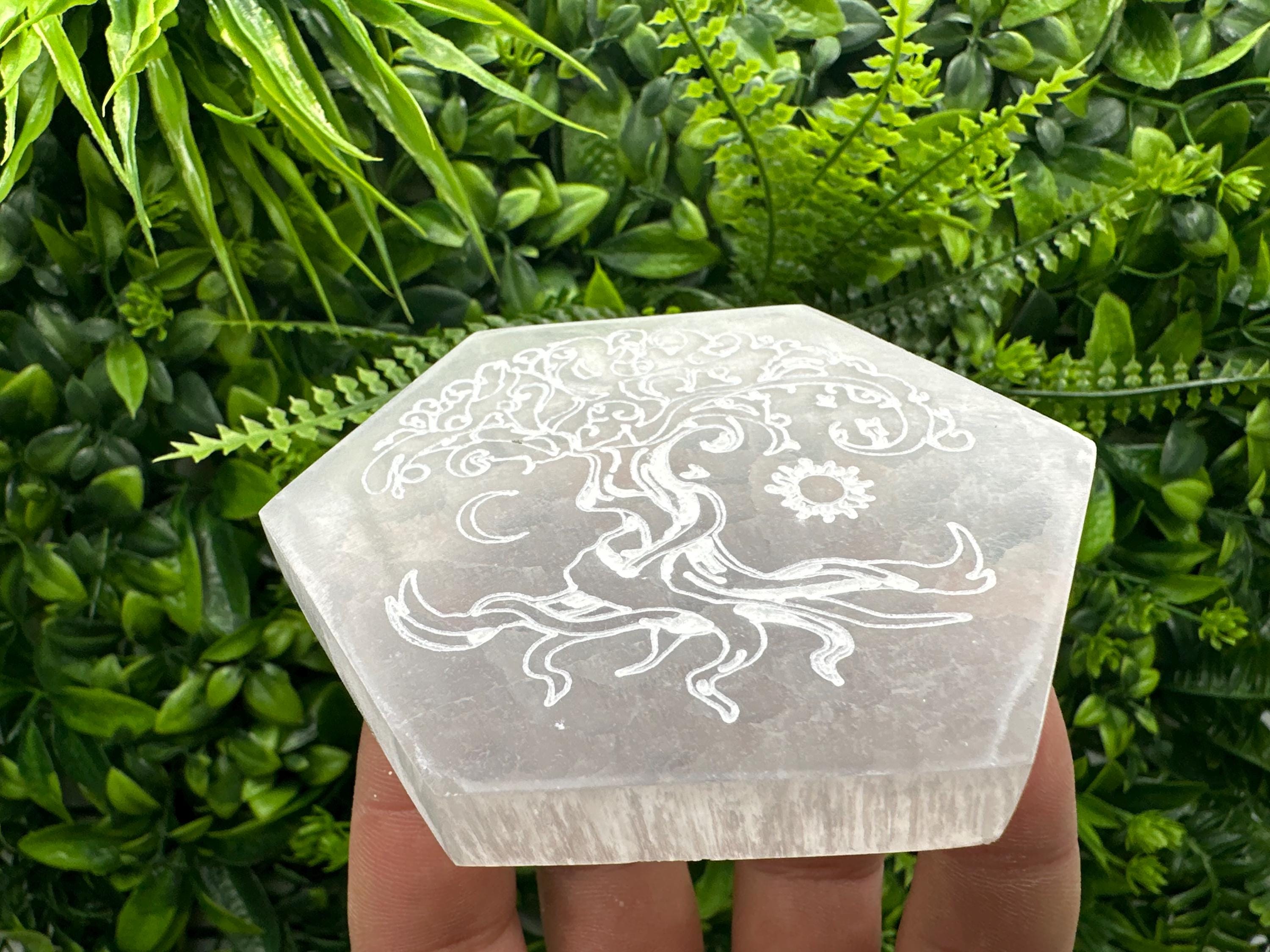 Tree of Life Selenite Plate: Crystal Recharging & Stone Purification (10/10cm)