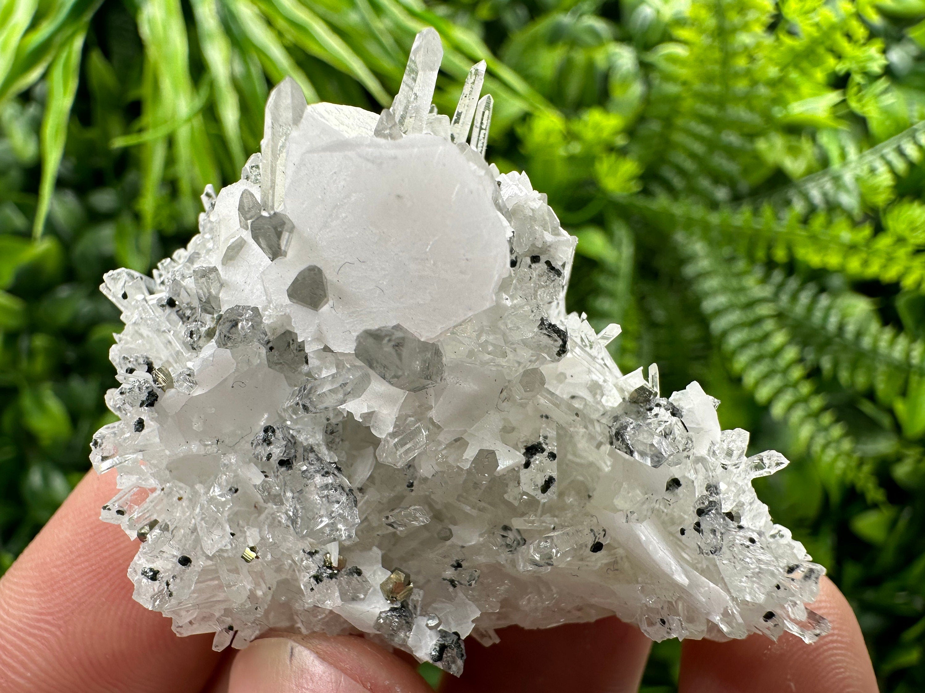 Calcite on Quartz Crystal: Borieva Mine, Bulgaria