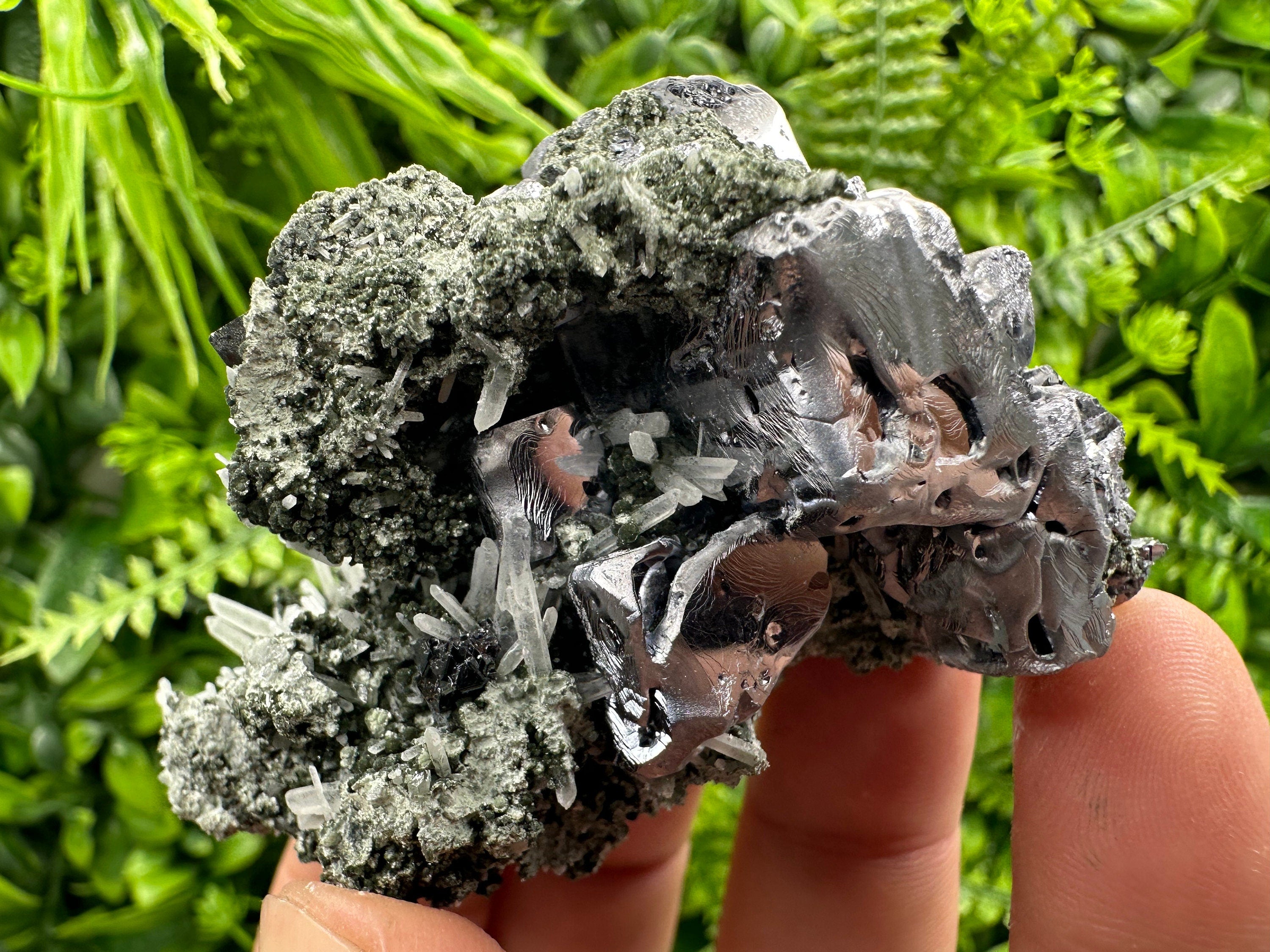 Galena on Sphalerite and Quartz: Borieva Mine Crystal Decor