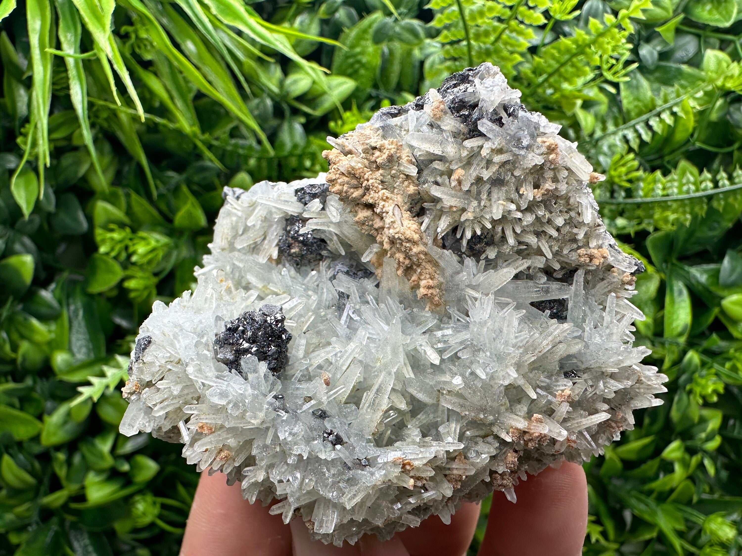 Sphalerite on Green Quartz, Bulgaria Mineral Specimen, Home Decor Stone