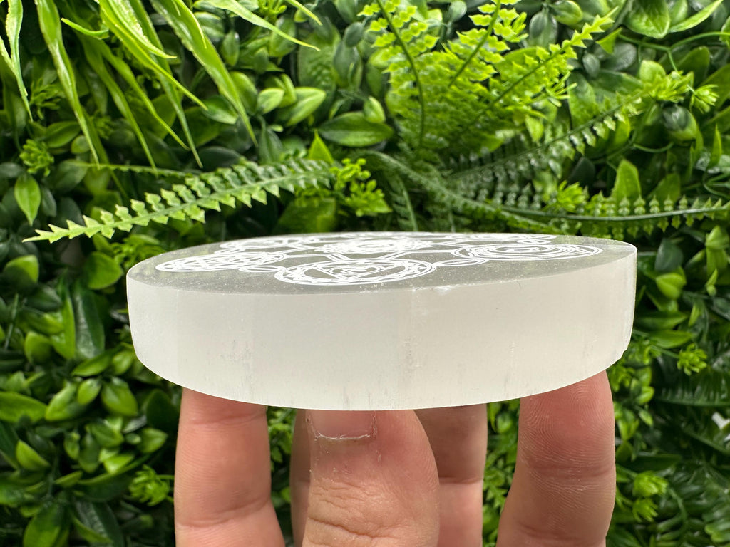 Selenite 7 Chakra Disk: Healing Crystal Charging Wand