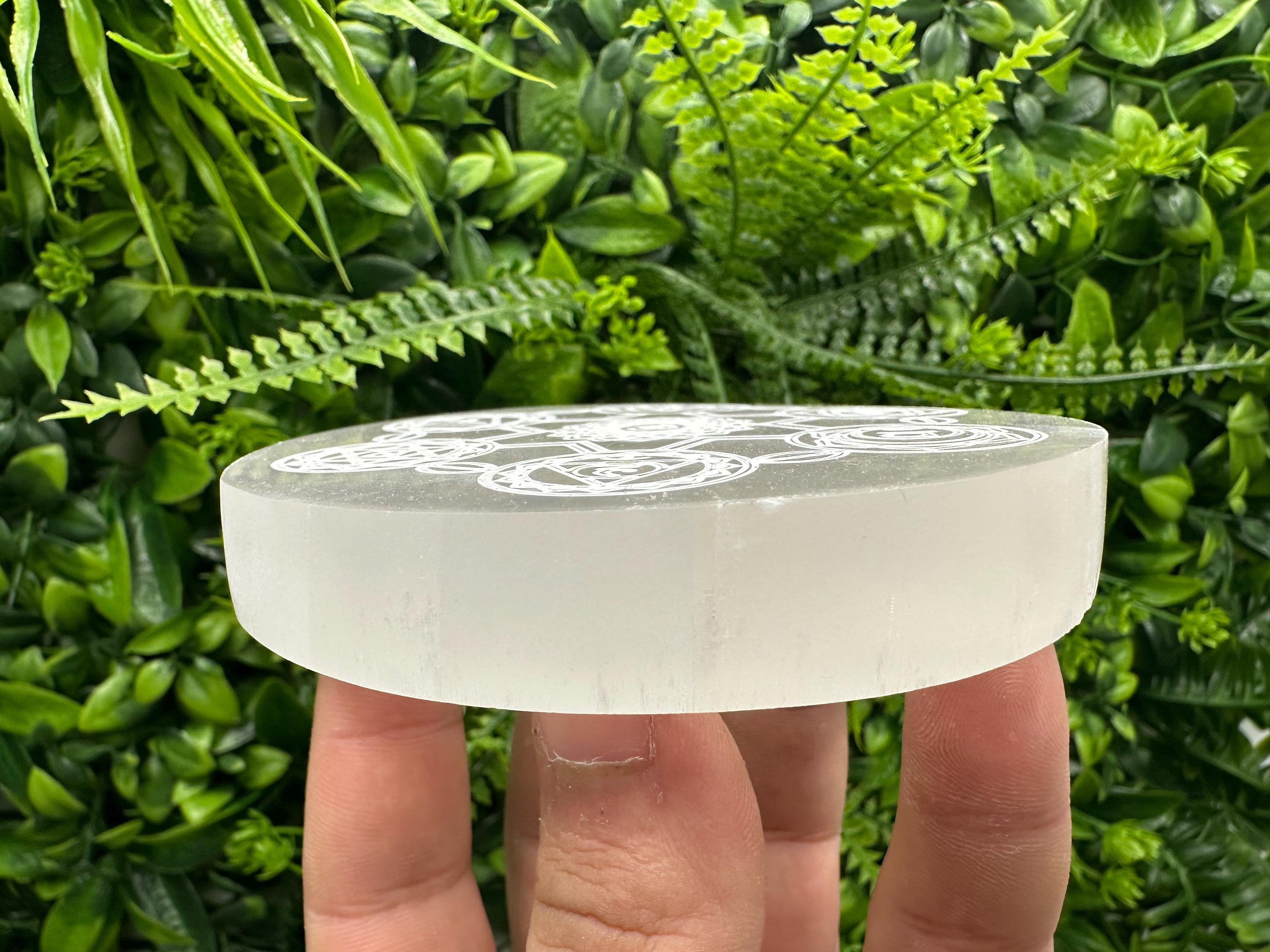 Selenite 7 Chakra Disk: Healing Crystal Charging Wand