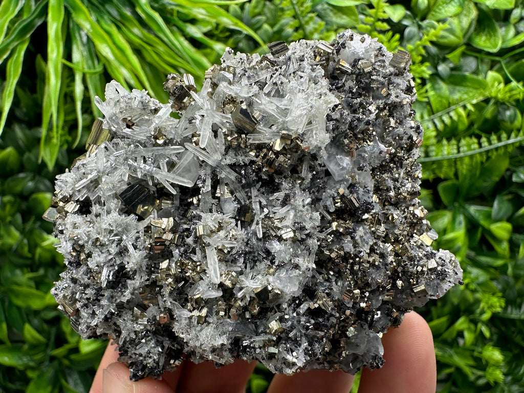 Rare Pyrite on Quartz Crystal, Bulgaria Mineral Specimen