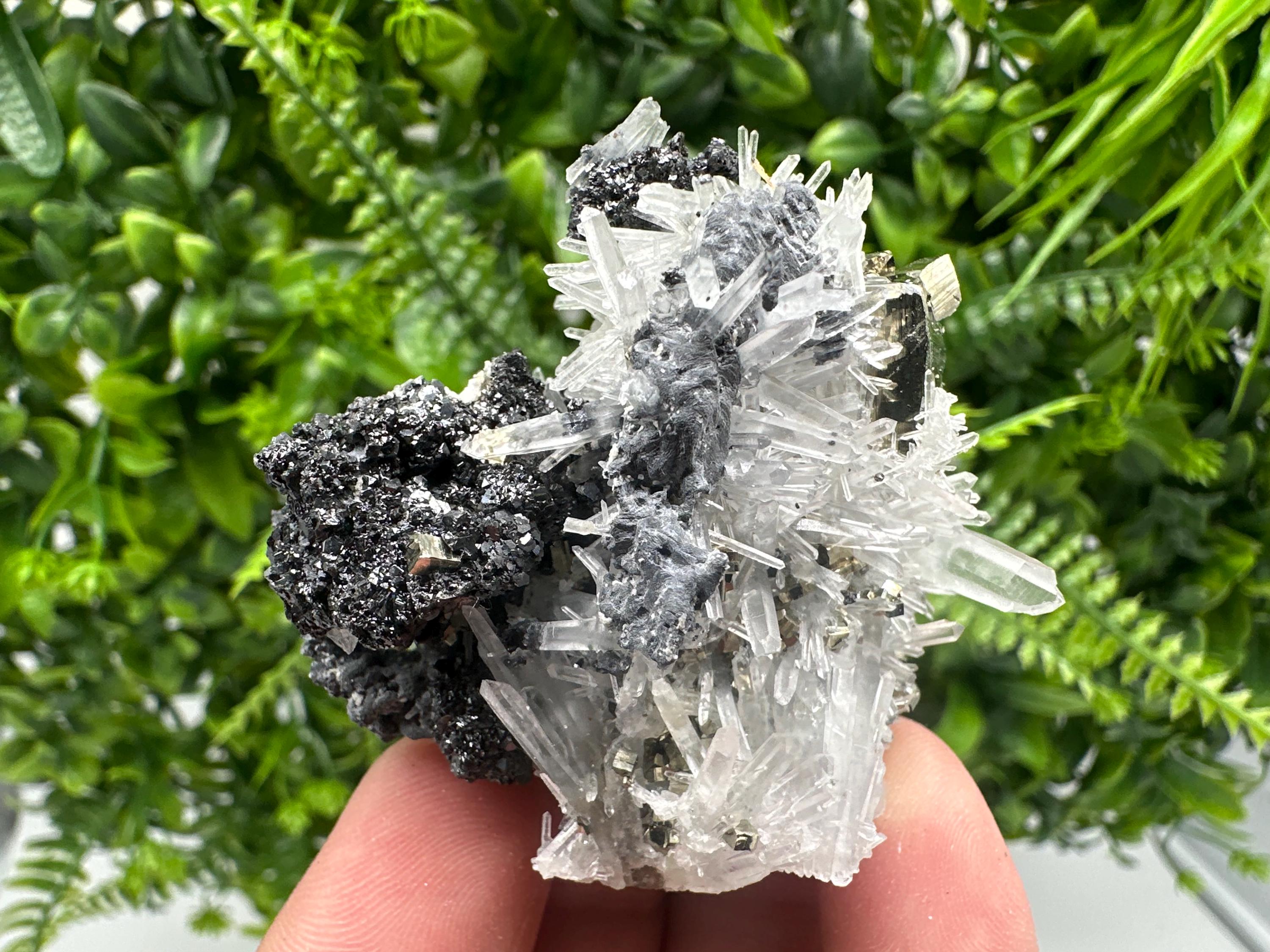 Pyrite on Quartz, Calcite Mineral Specimen, Bulgaria