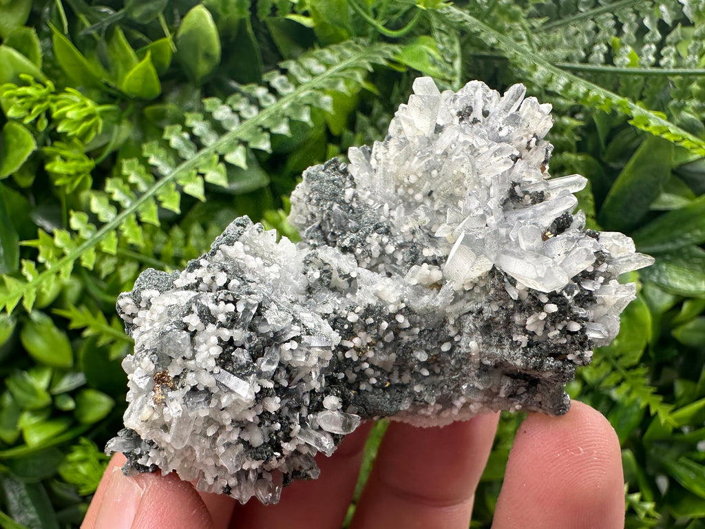 Quartz with Calcite and Chlorite: Borieva Mine Crystal Souvenir