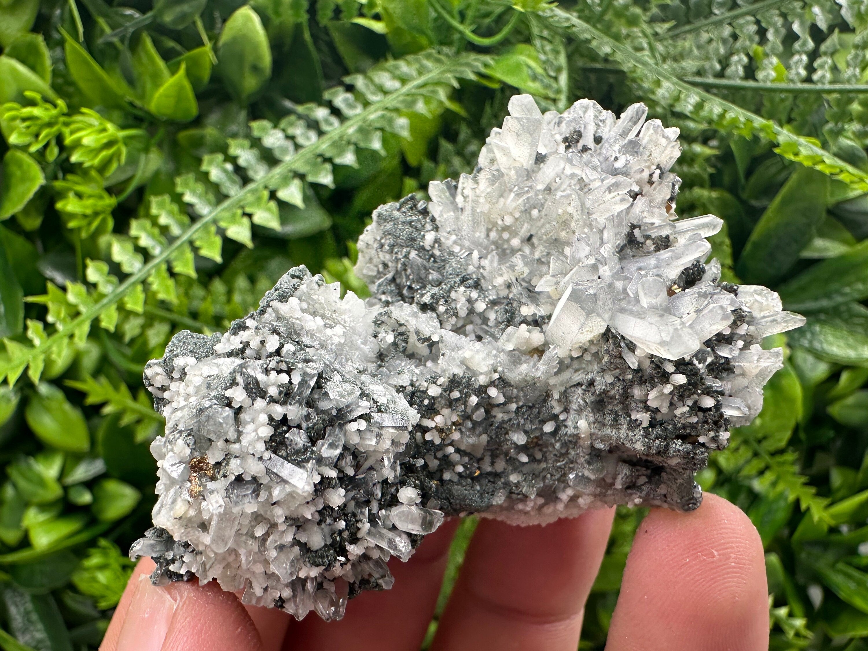 Quartz with Calcite and Chlorite: Borieva Mine Crystal Souvenir