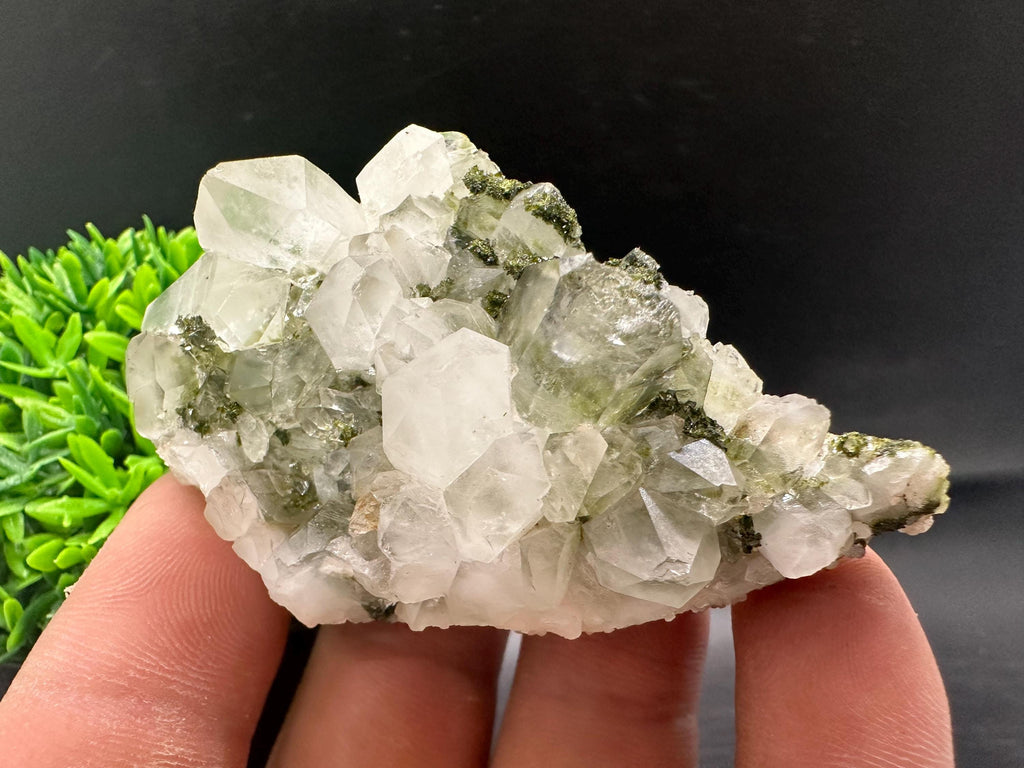 Rare Green Epidote with Quartz Crystals: Sparkly Rainbow Stone Decor