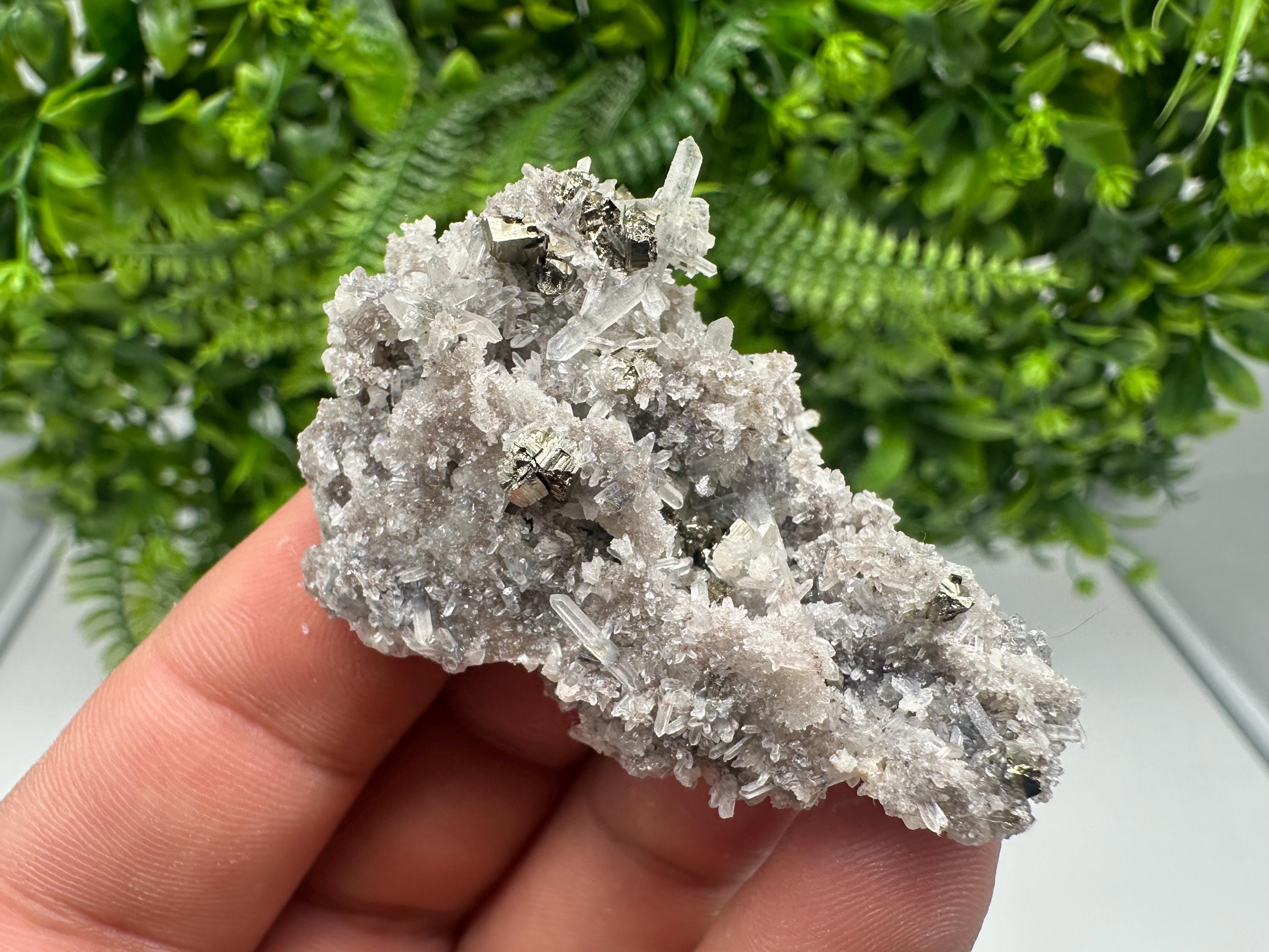 Pyrite on Green Quartz Mineral Specimen, Borieva Mine Bulgaria
