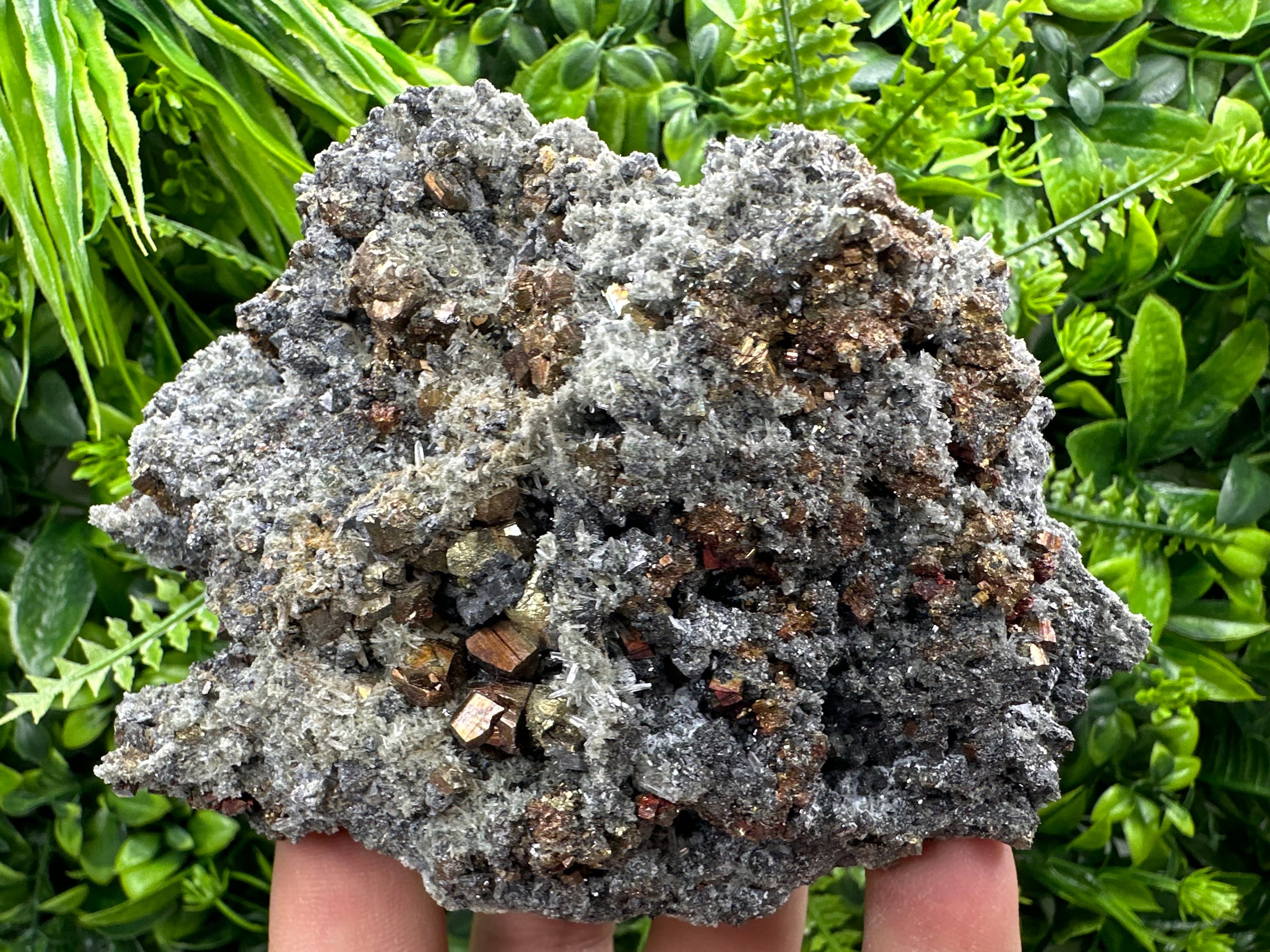 Rainbow Pyrite on Quartz with Oxide, Borieva Bulgaria Mineral Specimen