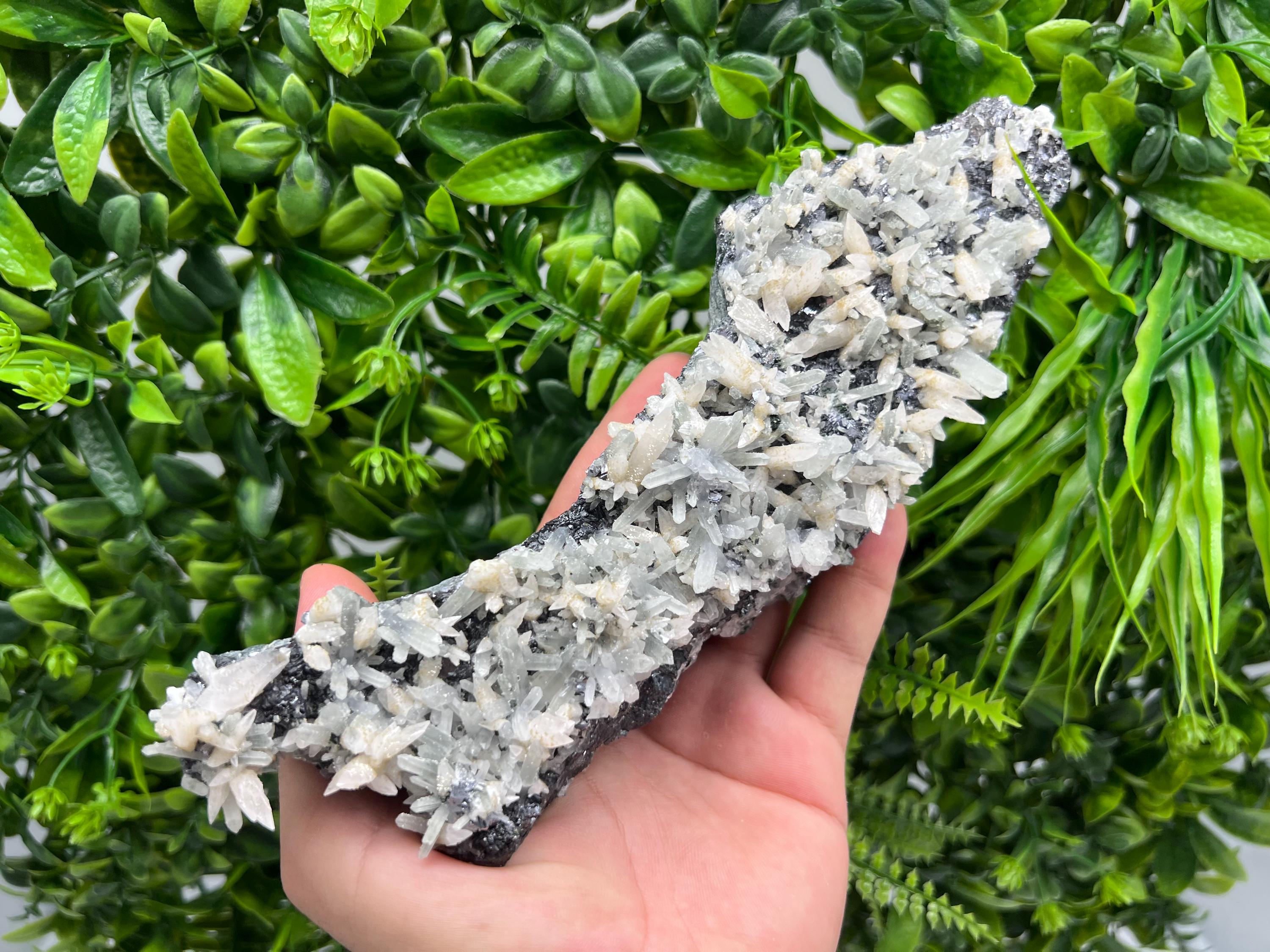 Calcite on Green Quartz: Djurcovo Mine, Bulgaria Healing Crystal