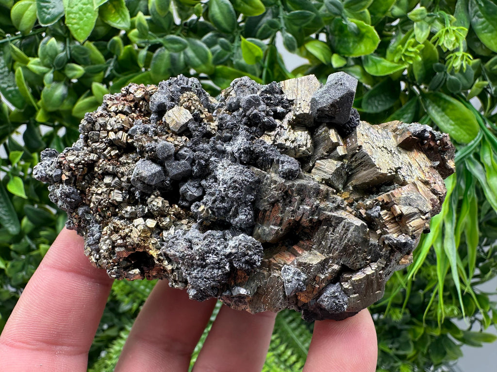 Rainbow Pyrite & Sphalerite on Quartz: Natural Crystal Home Decor