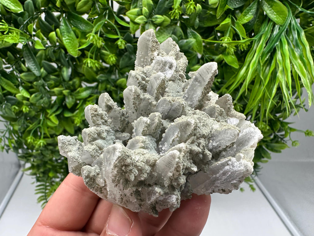 Stunning Transparent Quartz on Chlorite Matrix white Calcite from Borieva mine,Madan,Bulgaria,collection mineral specimen,home decor,gift