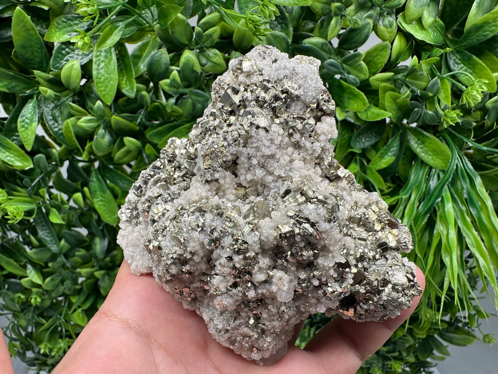 Pyrite on Quartz, Calcite Mineral Specimen, Bulgaria