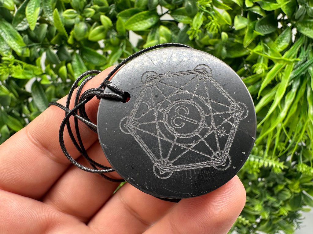 Shungite Aries Zodiac Pendant Necklace: EMF Protection Healing Stone