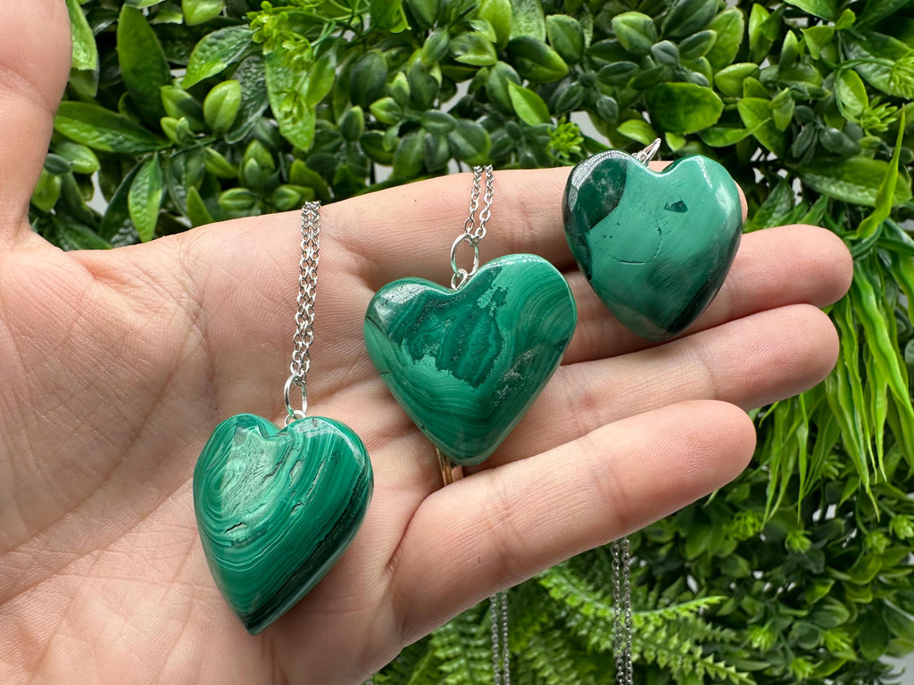 Extra Large Natural Malachite Heart 35mm: Handmade Reiki Bangle Supply