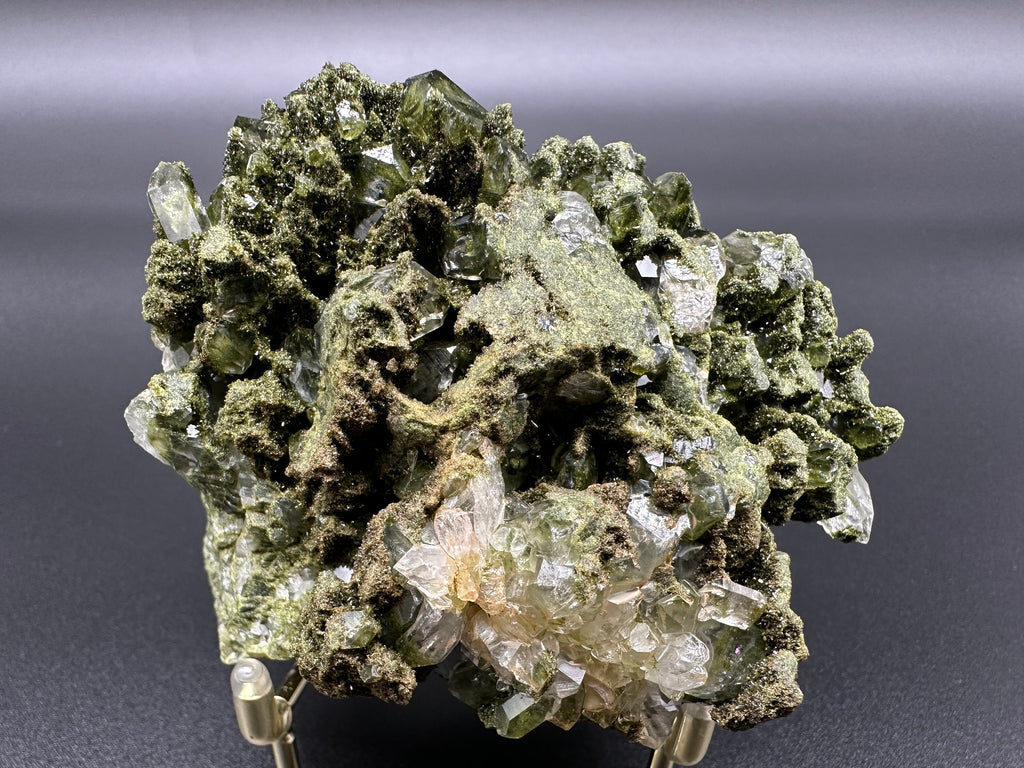 Rare Green Epidote with Quartz Crystals: Sparkly Rainbow Mineral Decor