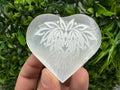 Selenite Heart Charging Plate with Lotus Flower Engraving – Crystal Altar Decor
