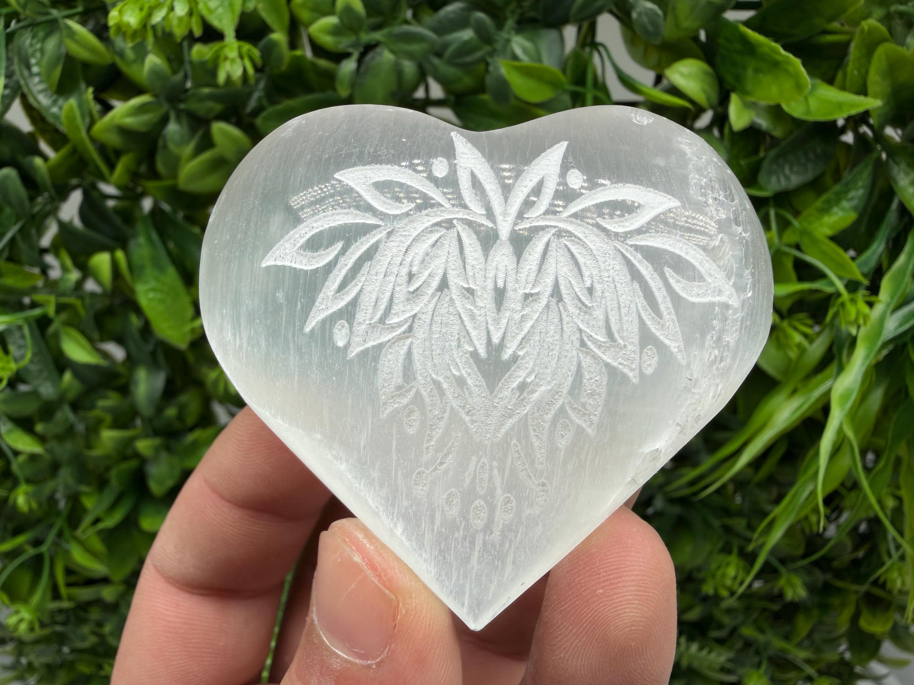 Selenite Heart Charging Plate with Lotus Flower Engraving – Crystal Altar Decor