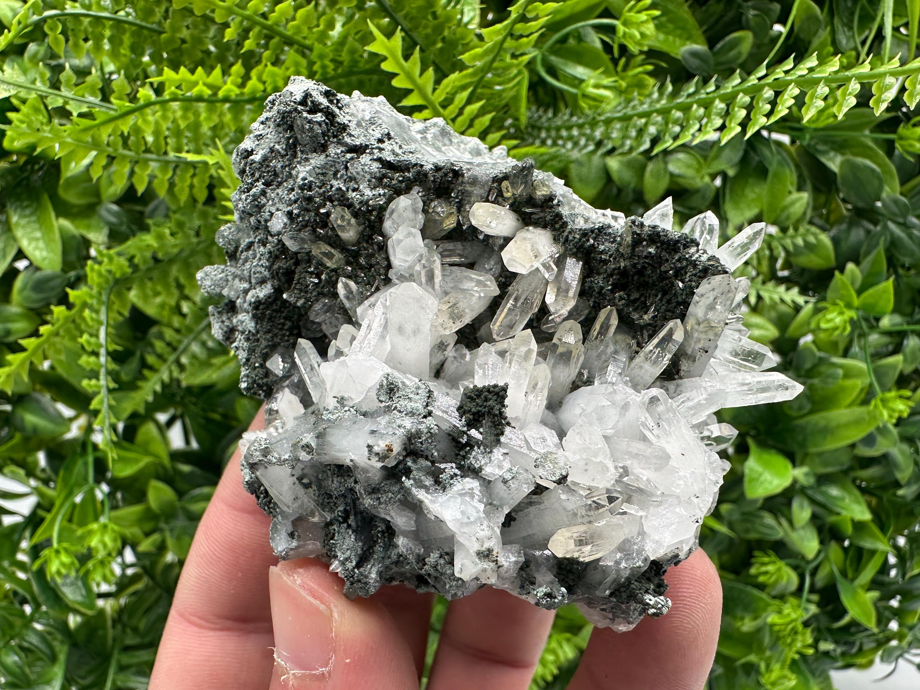 Quartz on Chlorite Matrix with Calcite, Bulgarian Mineral Specimen