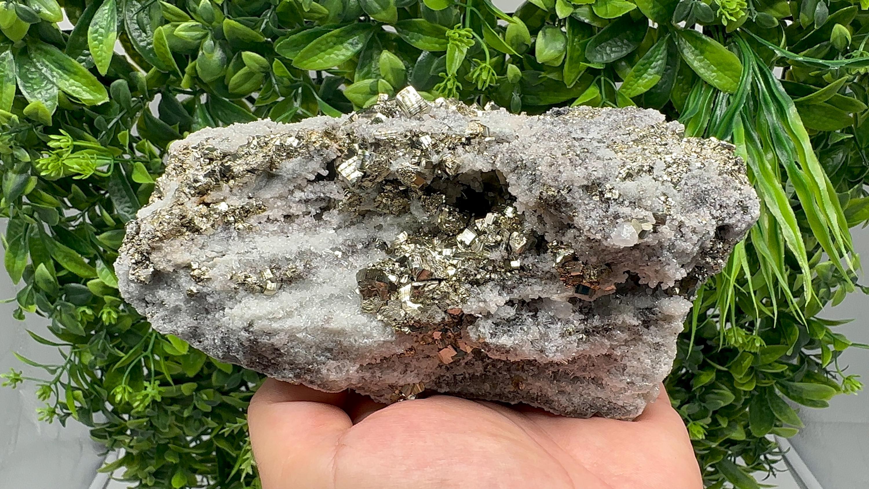 Pyrite on Quartz, Calcite Mineral Specimen, Home Decor Stone