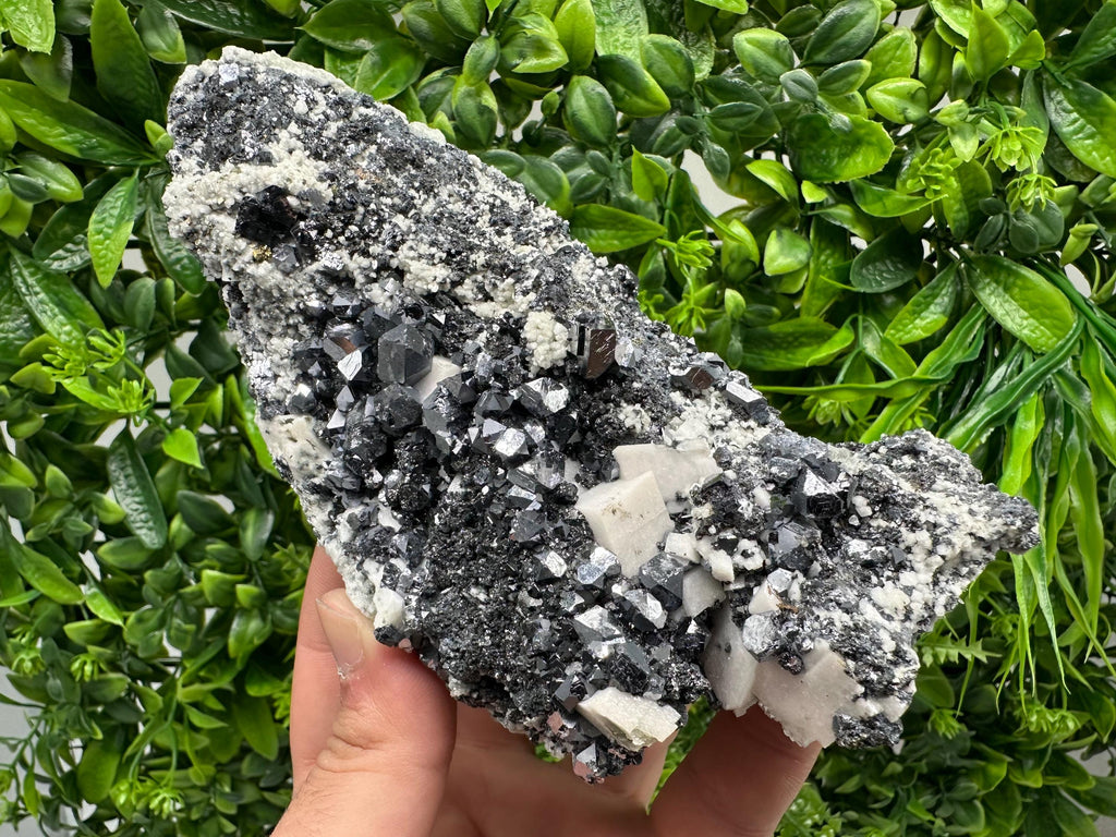Aesthetic Shiny Galena,Chalcopyrite on Calcite and Quartz natural collection stone,rare minerals,gift,souvenir,home decor Borieva Bulgaria