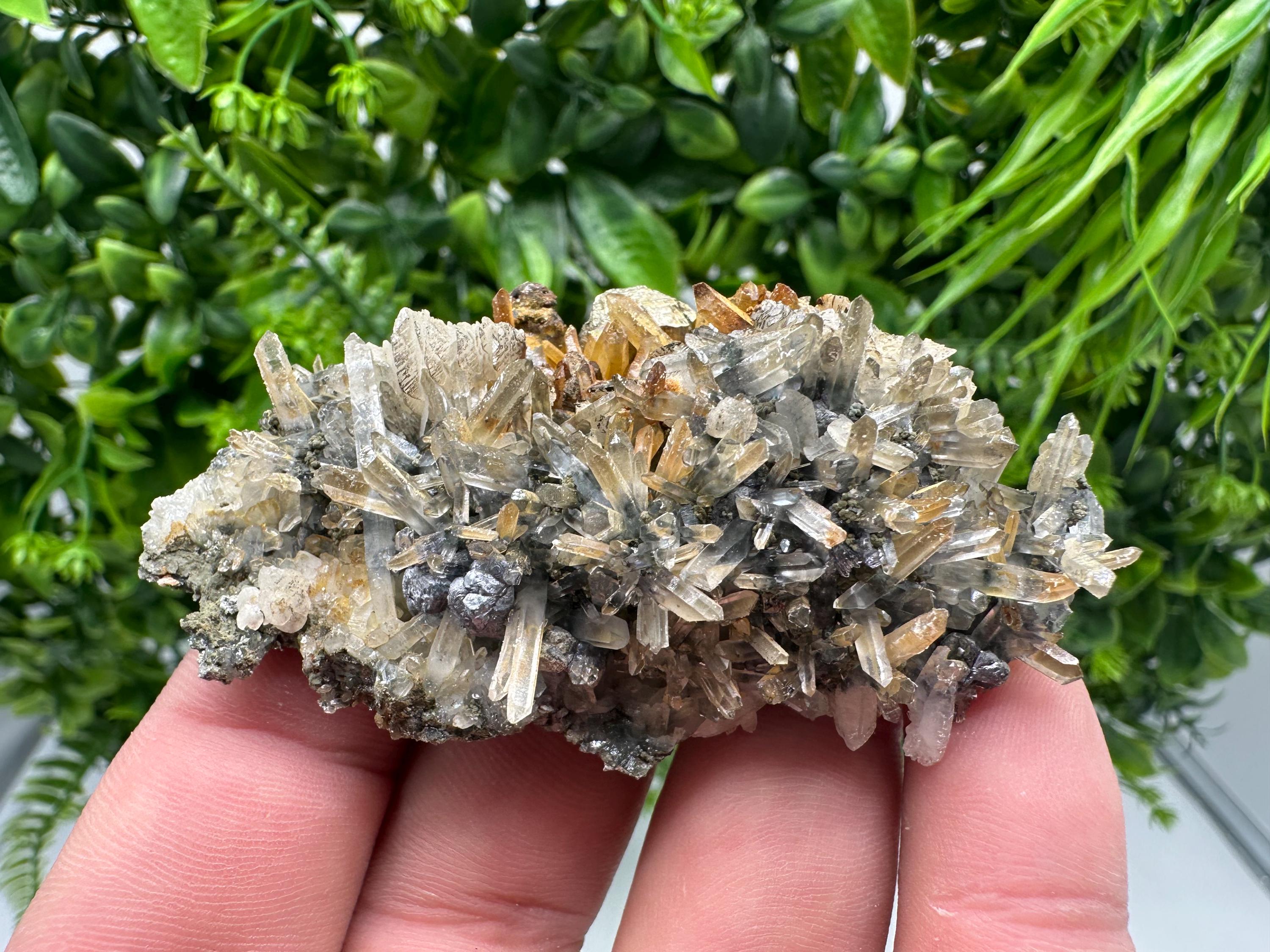 Rainbow Pyrite Sphalerite on Quartz: Natural Crystal Home Decor