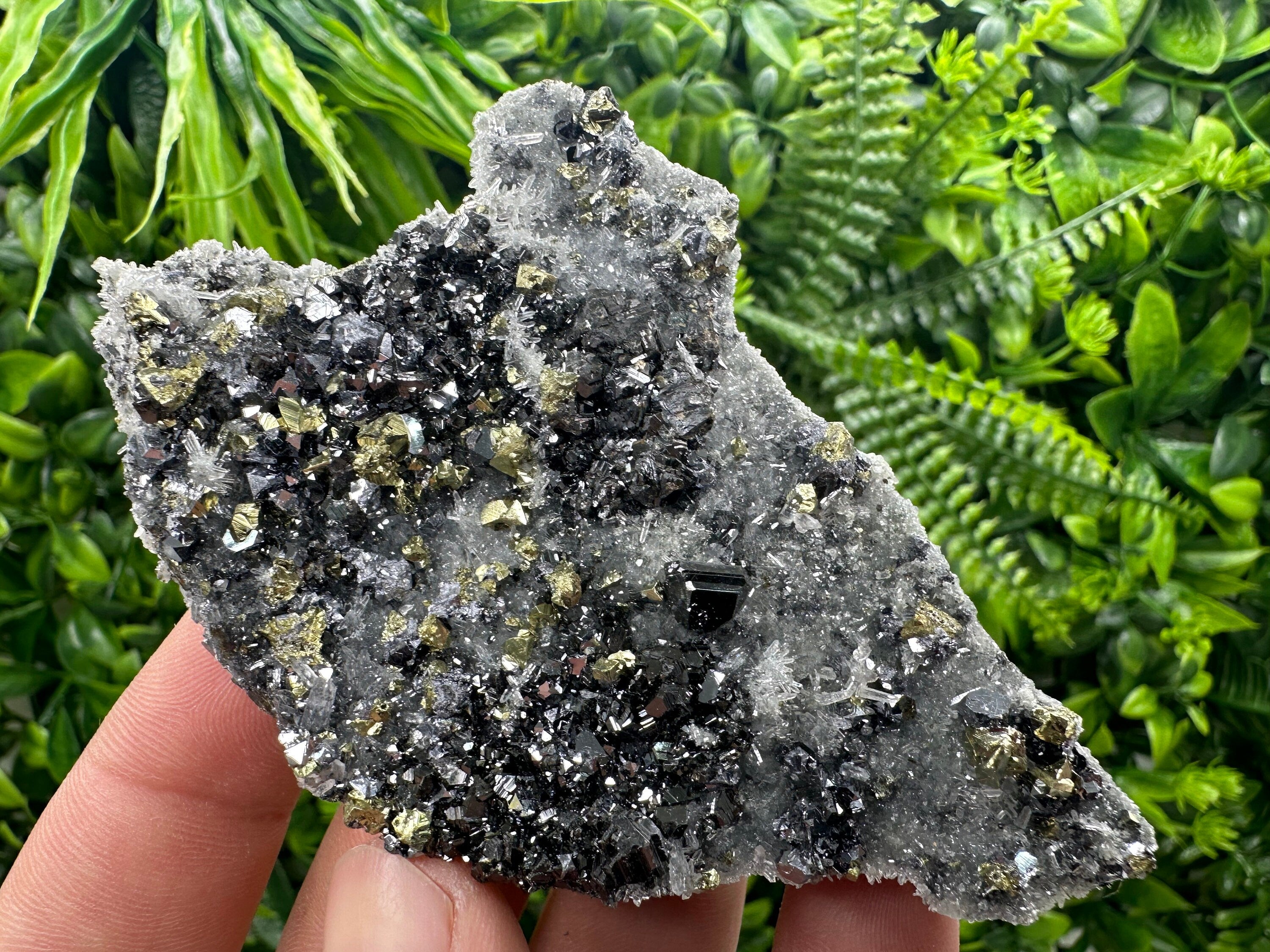 Chalcopyrite Galena Sphalerite on Quartz, Bulgaria Mineral Specimen