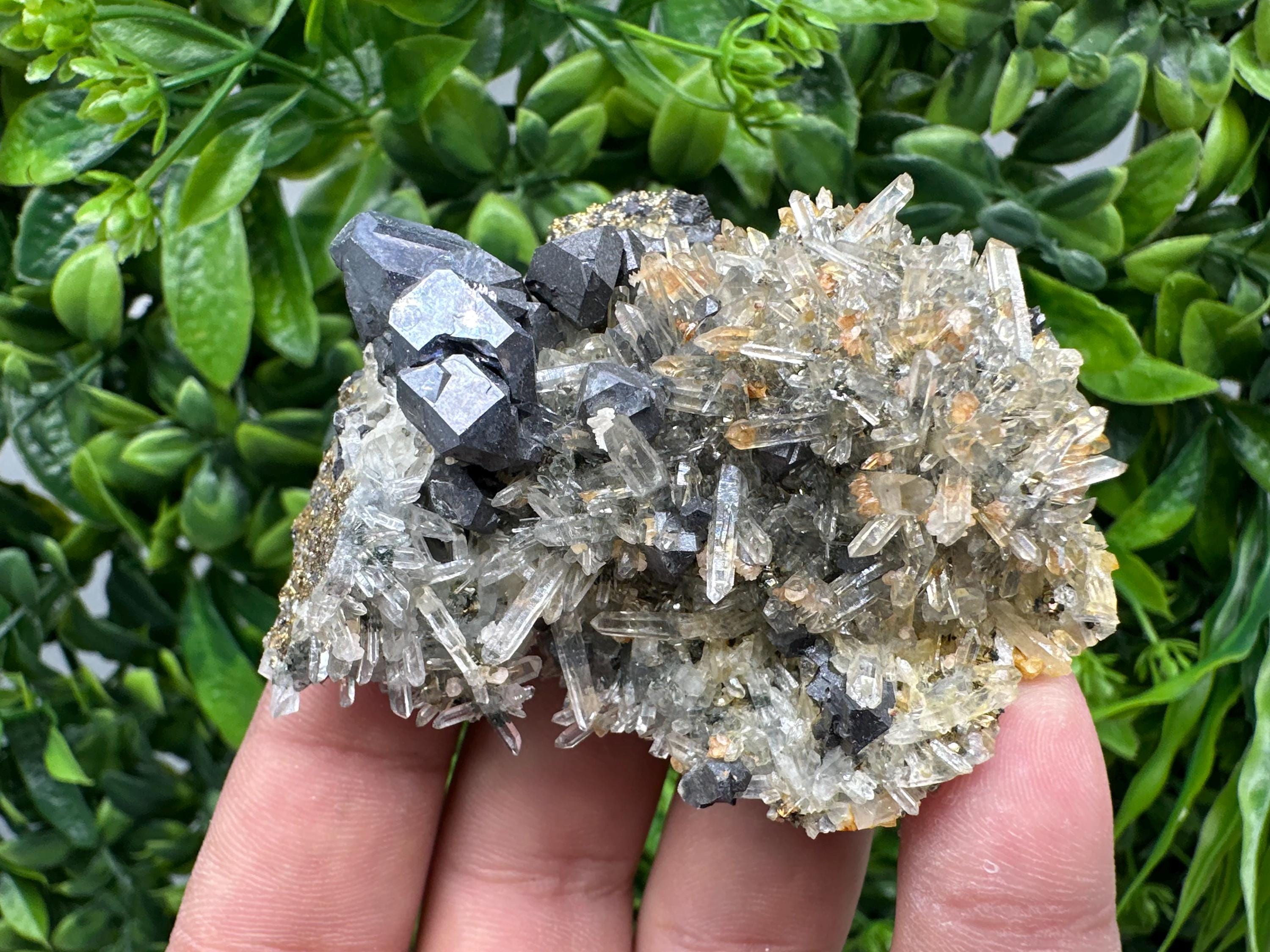 Stunning Shiny Galena,Sphalerite on needle Quartz,from Borieva mine,Bulgaria natural mine Souvenir crystal,collectors speciment,gift,stone