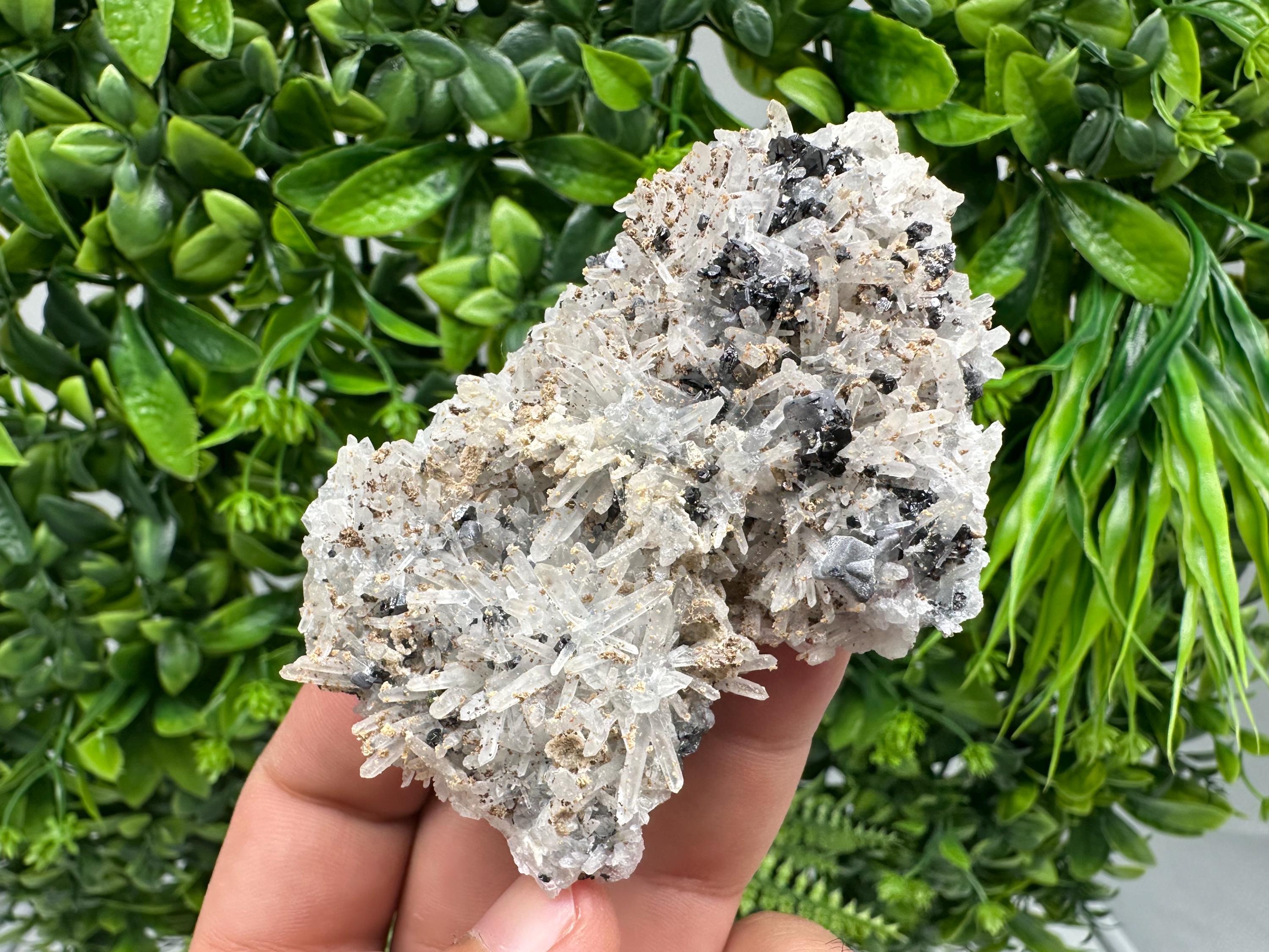 Wonderful Calcite,Sphalerite,Galena on Needle Quartz from Borieva mine,Madan,Bulgaria,natural,collectible mineral specimen,home decor stone