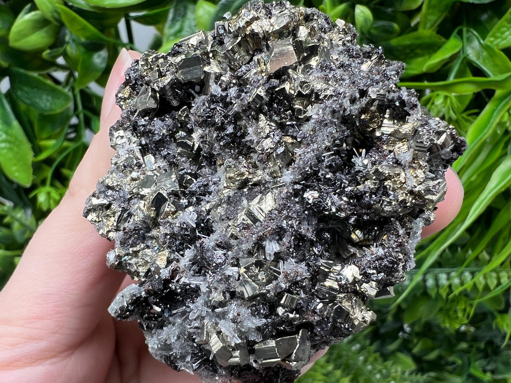 Pyrite on Sphalerite, Quartz Mineral Specimen, Bulgaria Home Decor Stone