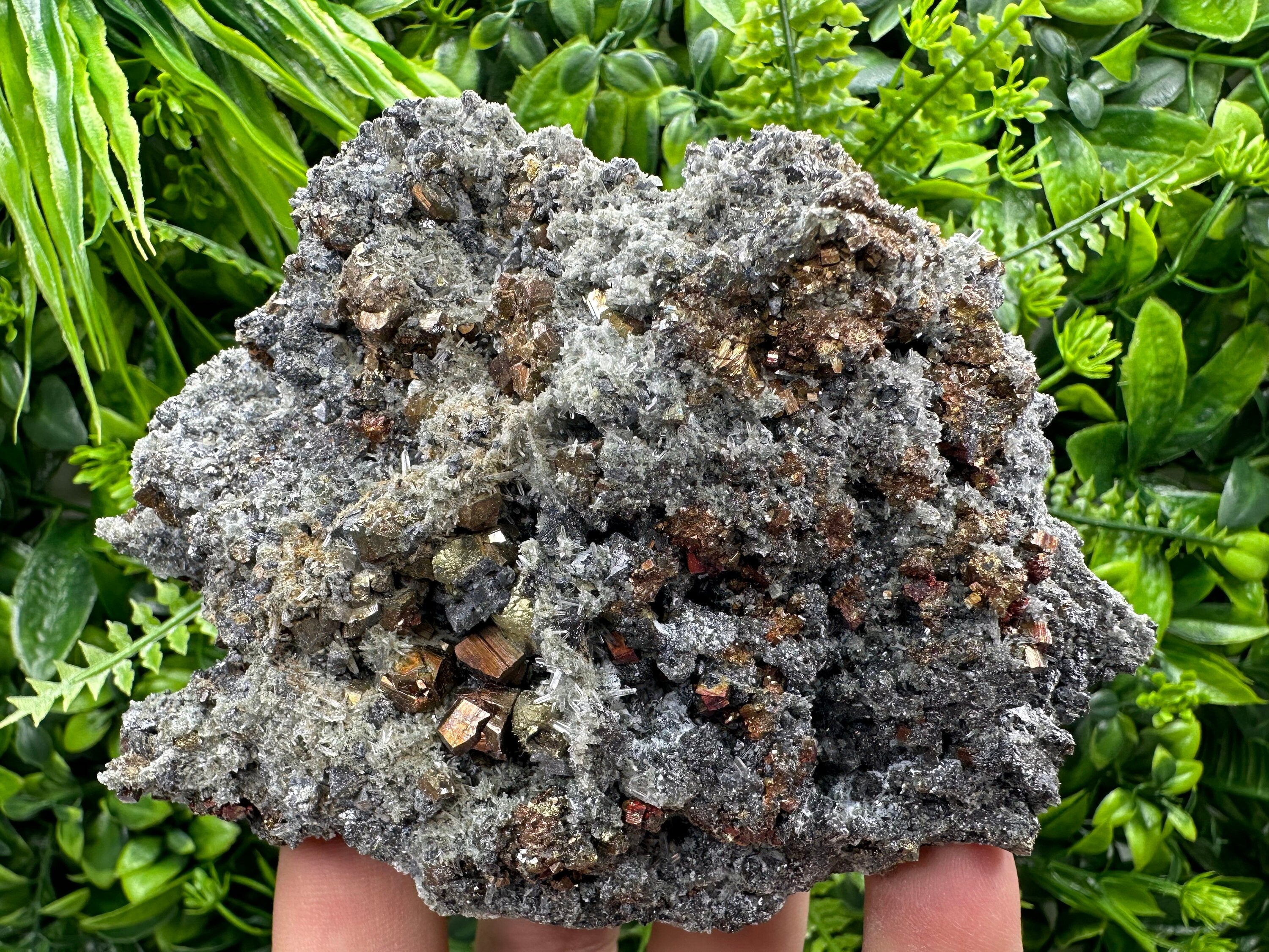 Rainbow Pyrite on Quartz with Oxide, Borieva Bulgaria Mineral Specimen