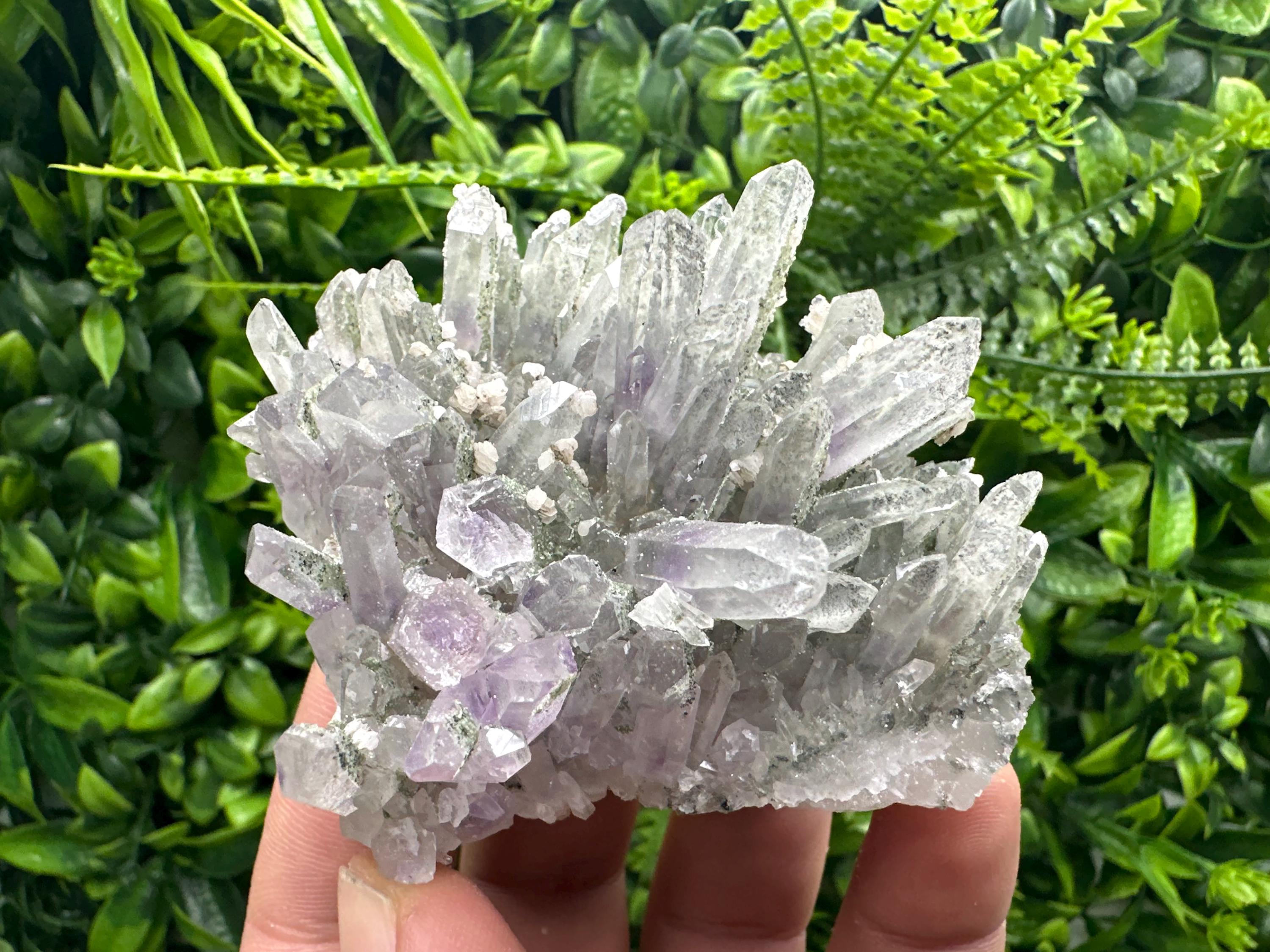 Amethyst Quartz Cluster, Calcite and Chlorite Inclusions, Rare Mineral Specimen