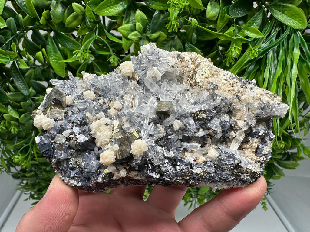 Pyrite Quartz Calcite Mineral Specimen, Bulgaria Home Decor Stone