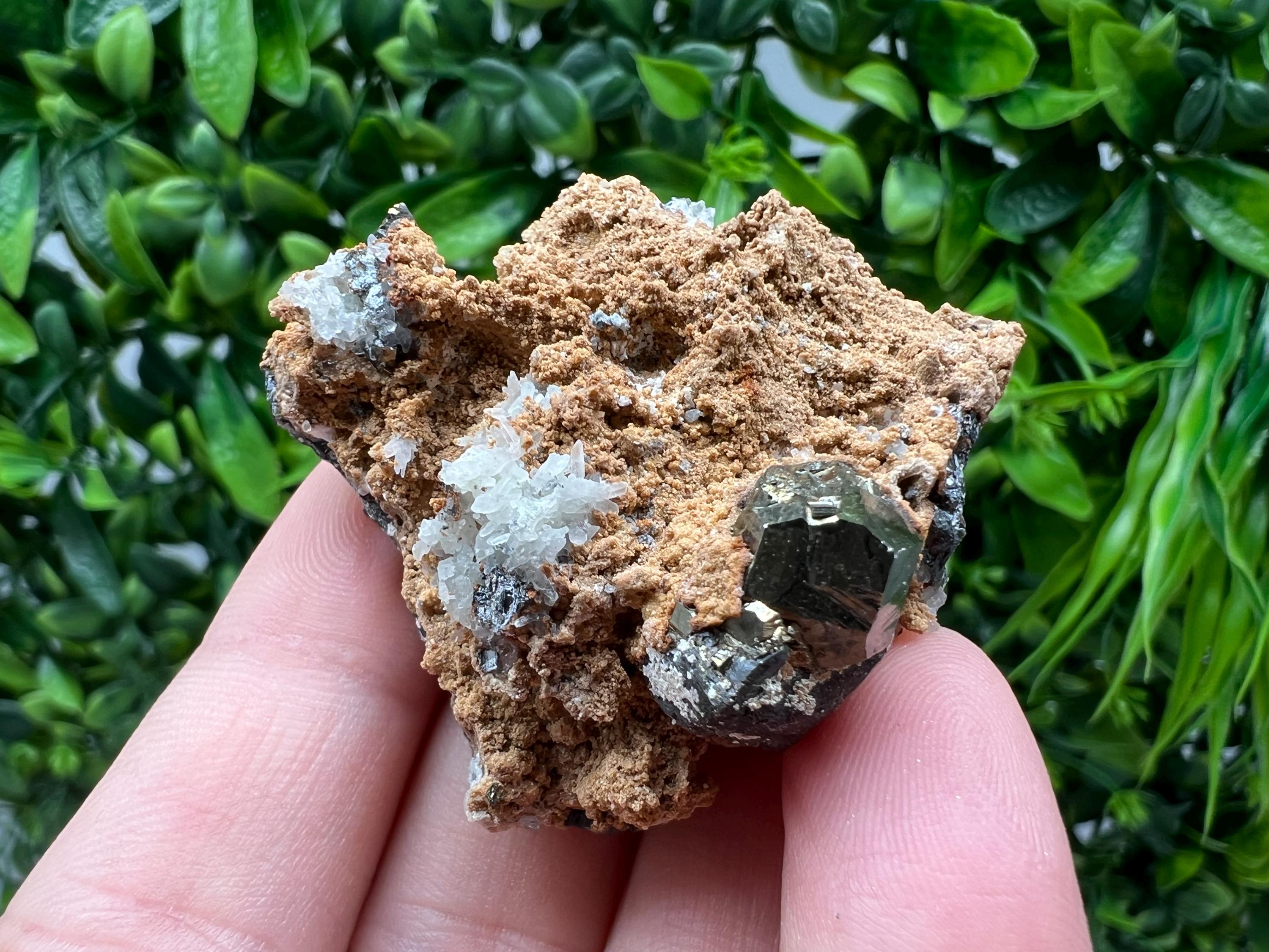 Rainbow Pyrite with Calcite: Natural Crystal Mineral Specimen, Borieva Bulgaria