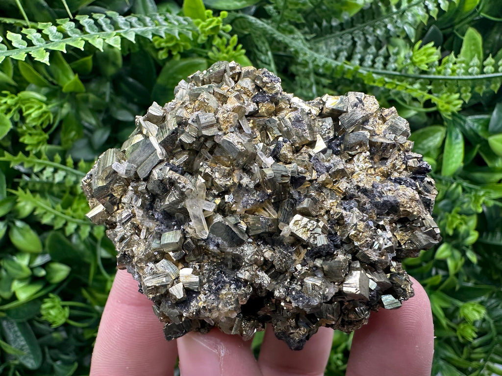 Rainbow Pyrite Cluster on Sphalerite Quartz, Borieva Mine Mineral Specimen