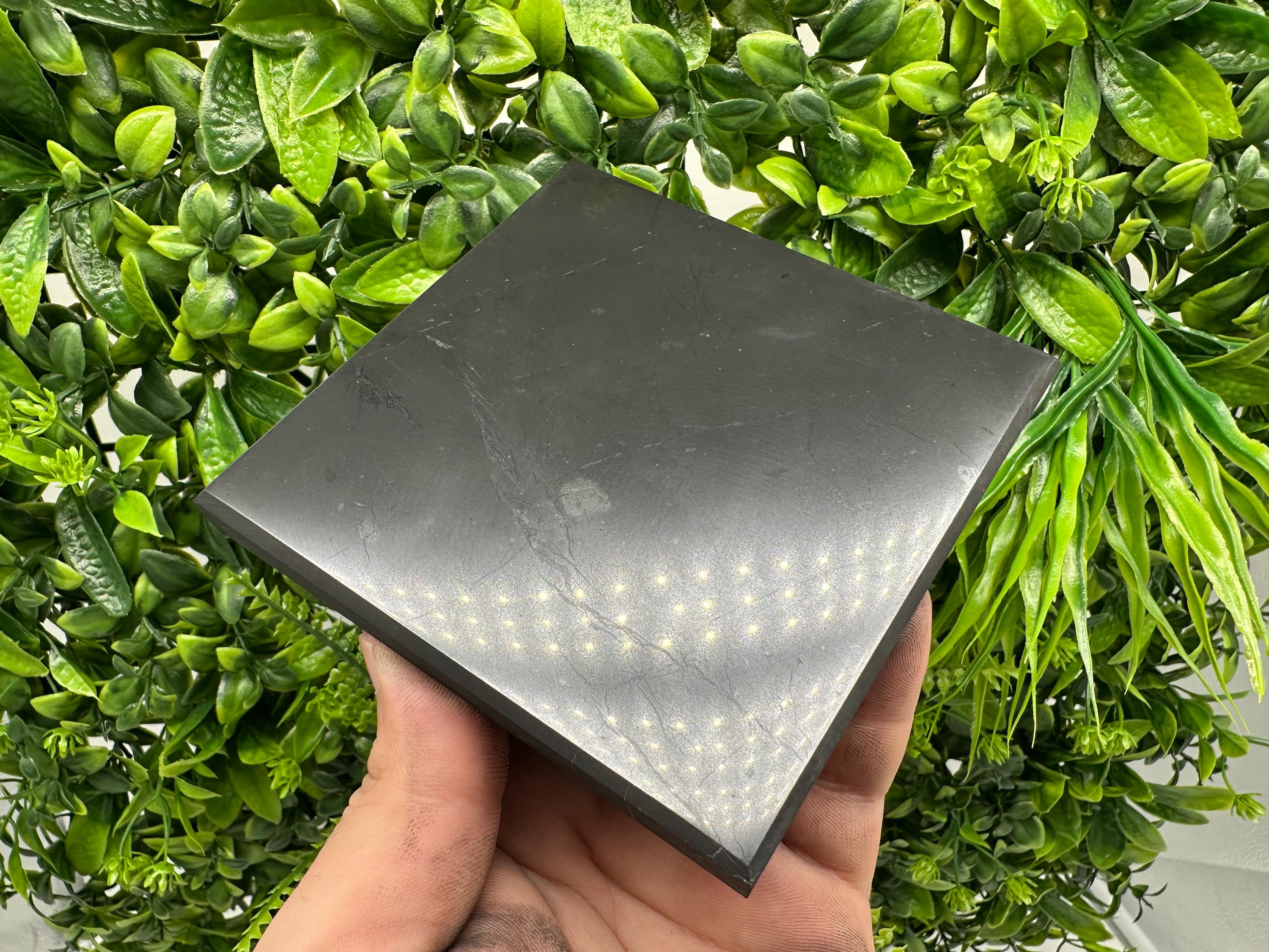 Original Shungite Plate | Polished Stone Tile, 10x10cm