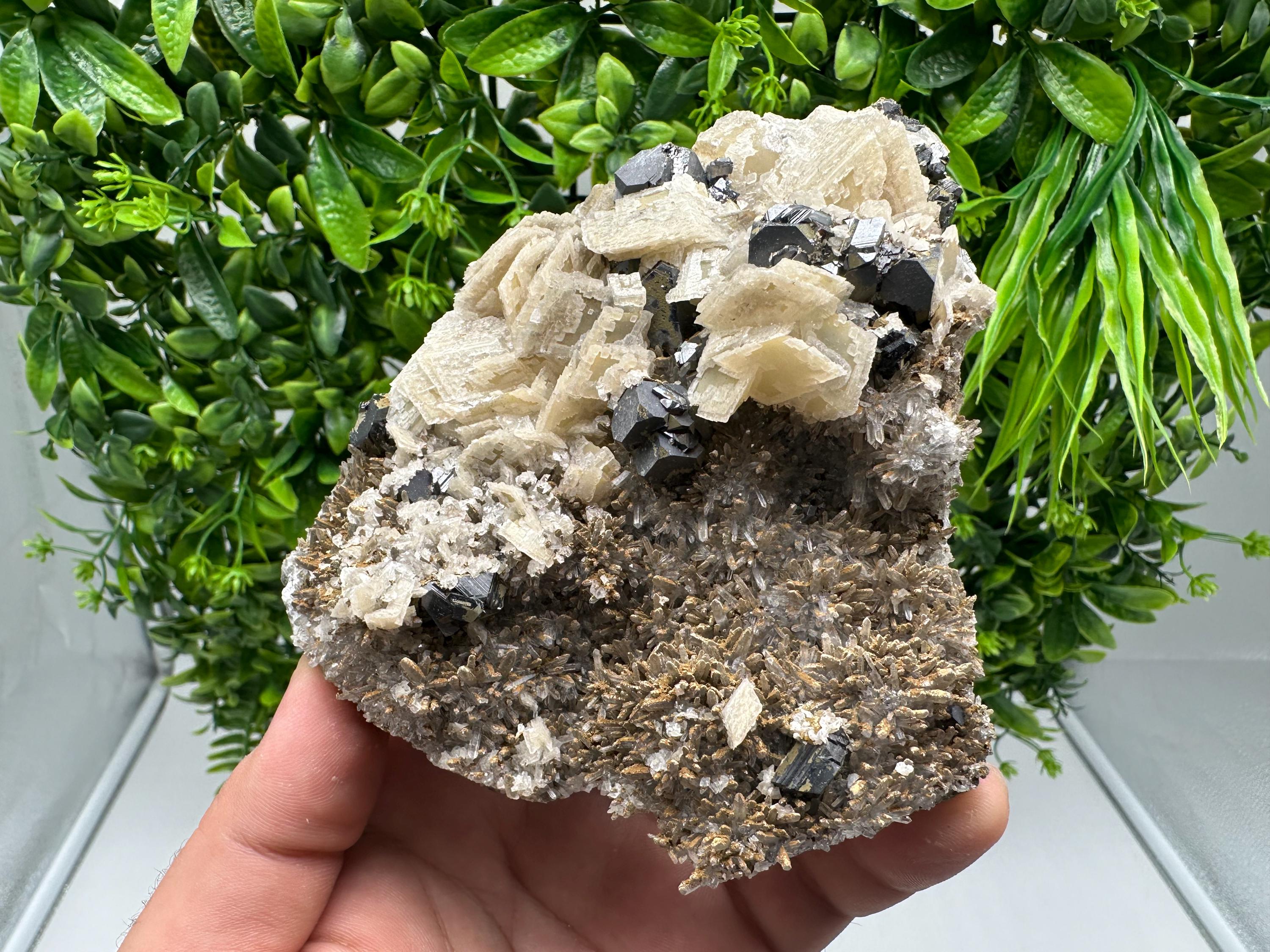 Galena Calcite on Quartz, Natural Mineral Specimen, Bulgaria