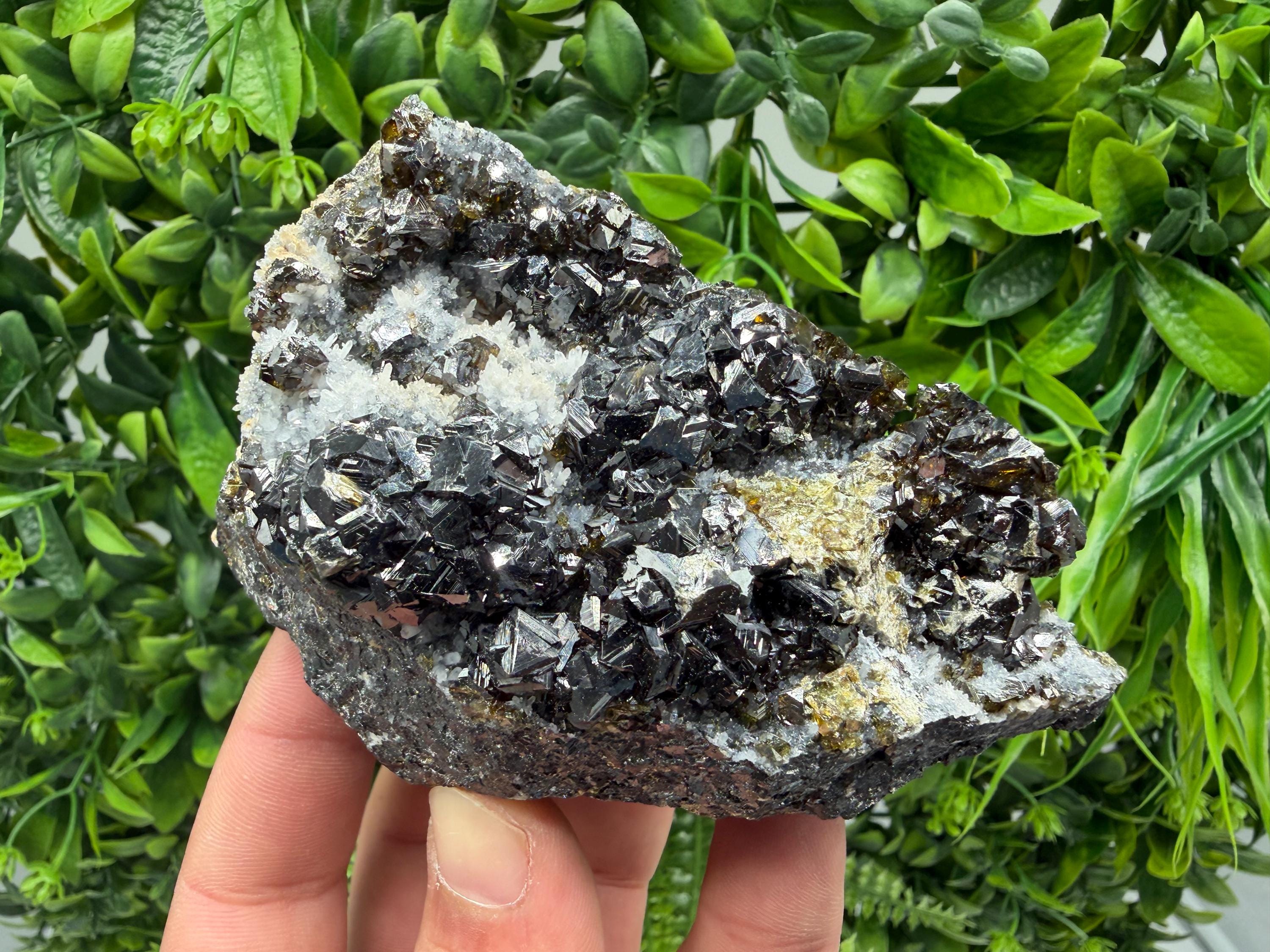 Sphalerite Cleiopfane on Quartz Mineral Specimen, Krushev Dol Mine, Bulgaria Home Decor Stone