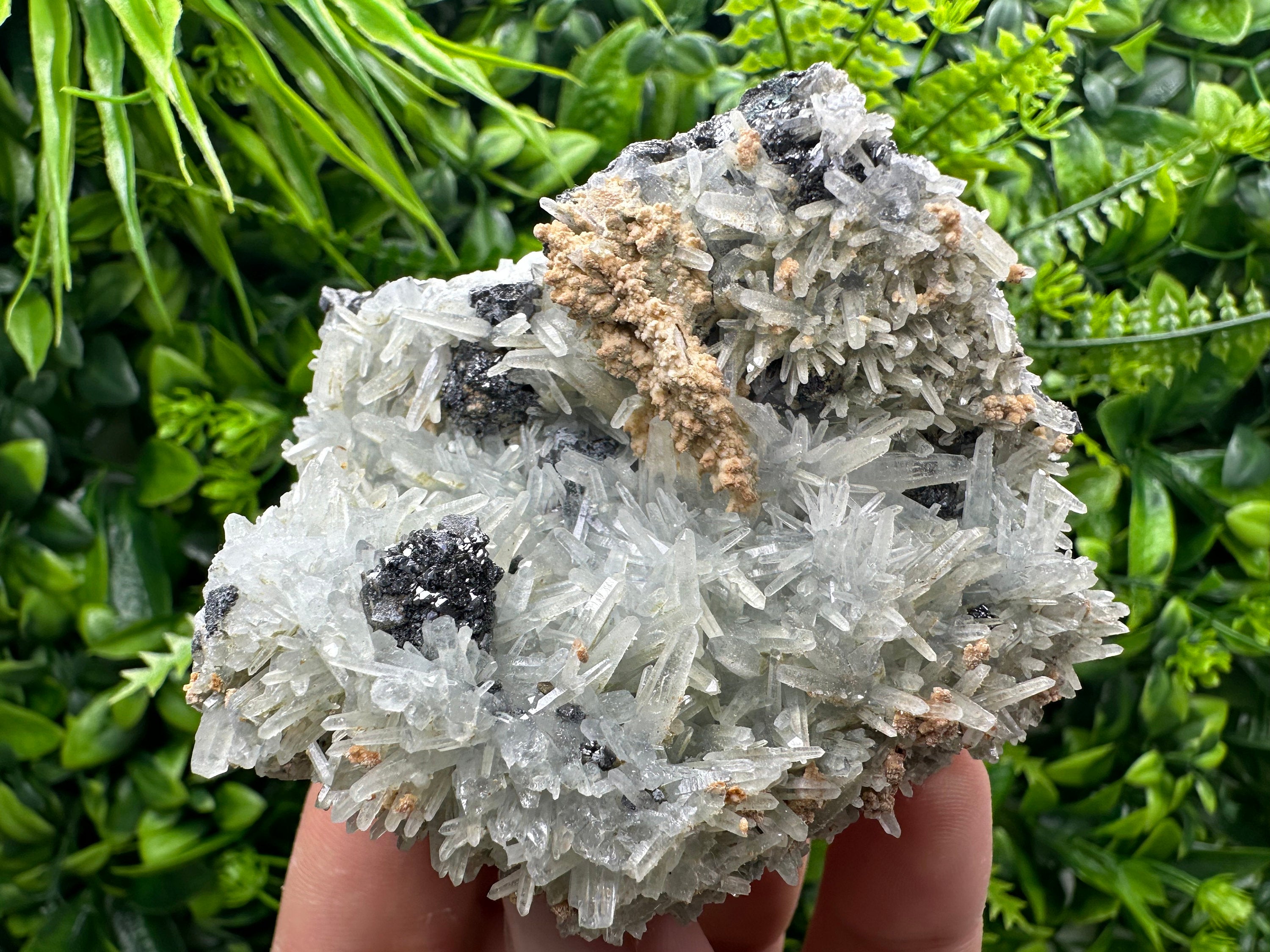 Sphalerite on Green Quartz, Bulgaria Mineral Specimen, Home Decor Stone