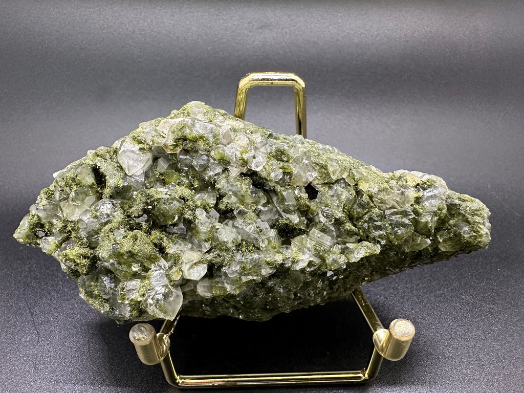 Rare Green Epidote with Quartz Crystals: Sparkly Rainbow Mineral Decor