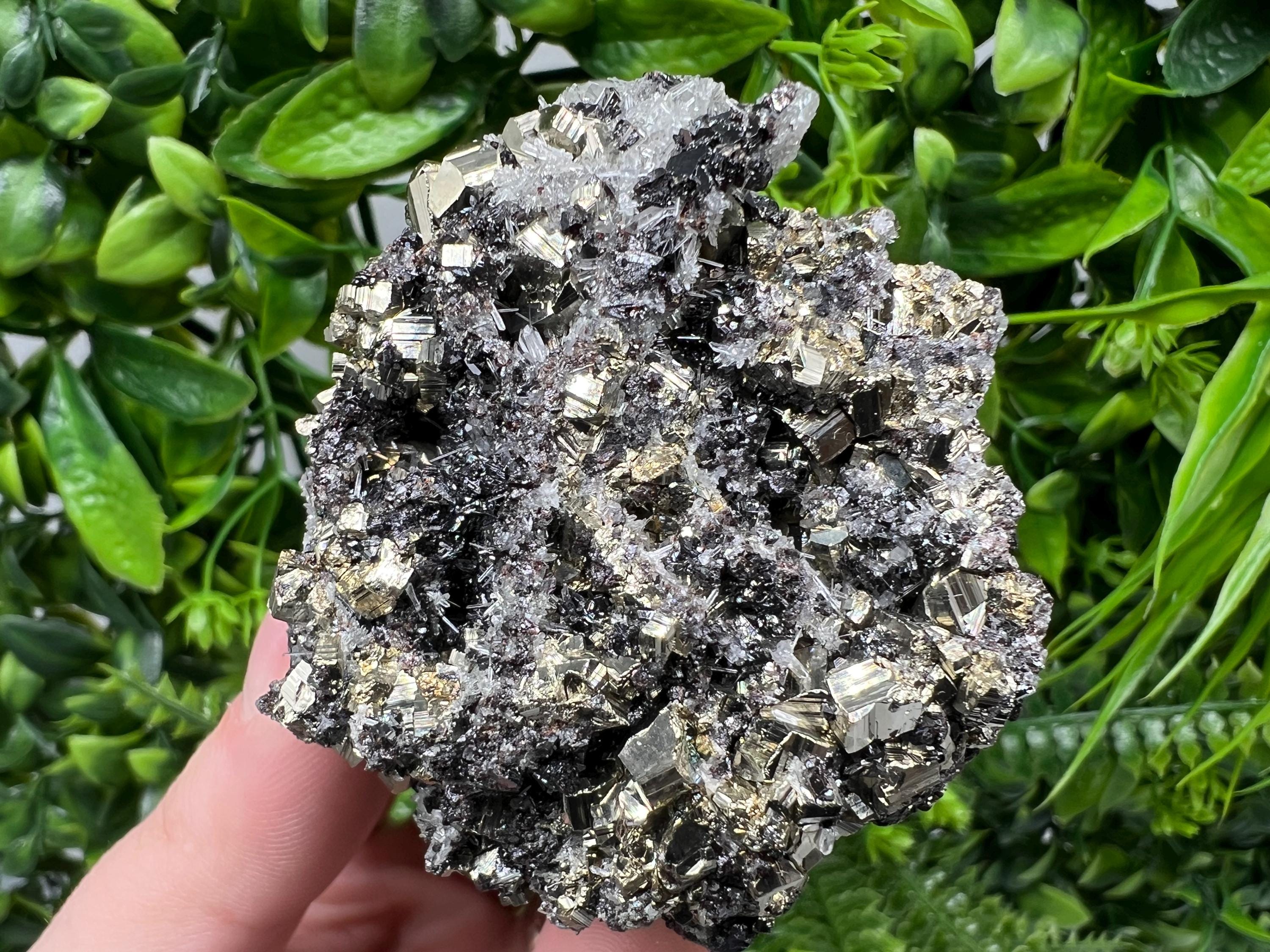 Pyrite on Sphalerite, Quartz Mineral Specimen, Bulgaria Home Decor Stone