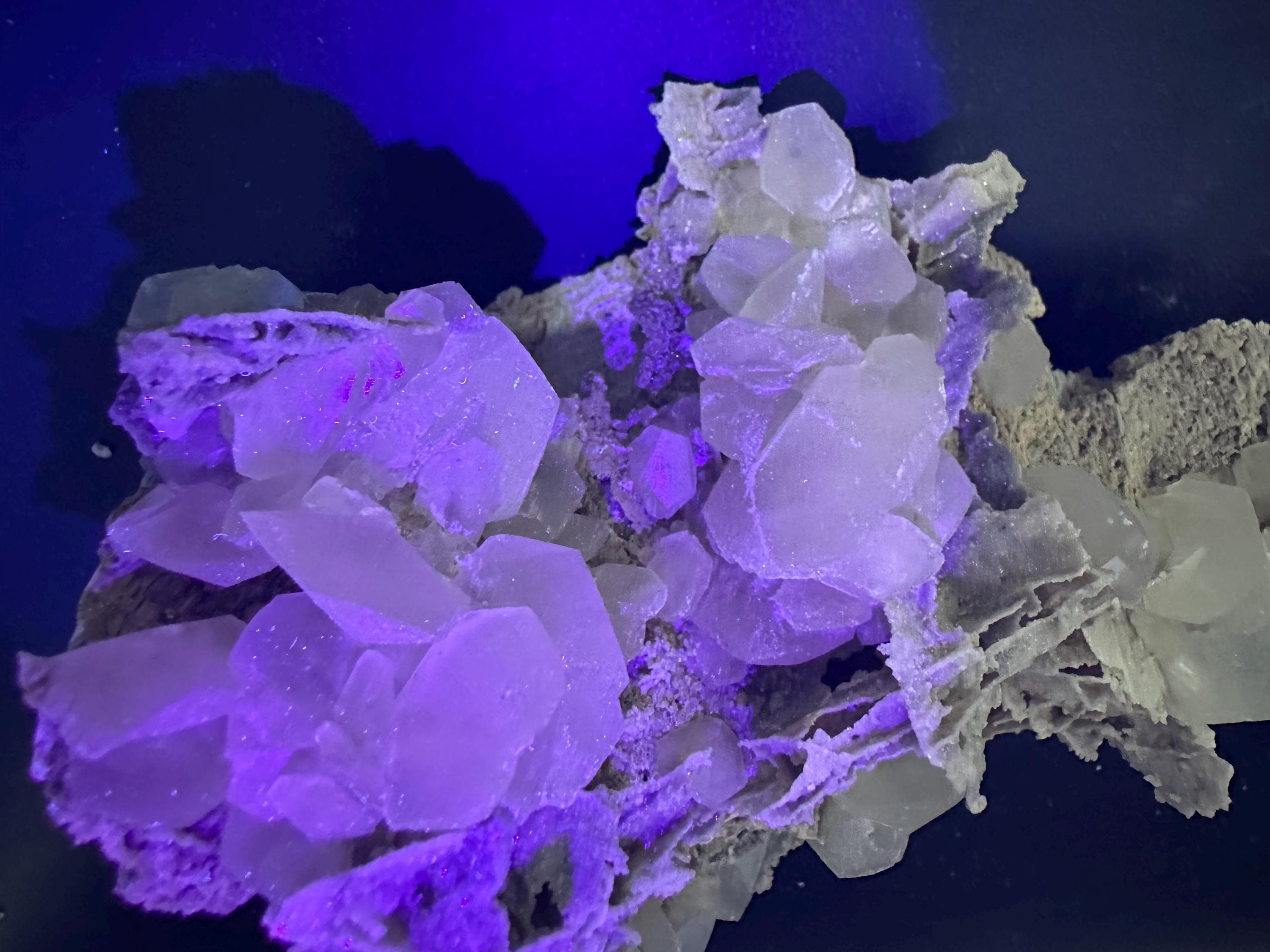 UV Calcite on Aragonite, Bulgaria Mineral Specimen, Rare Crystal
