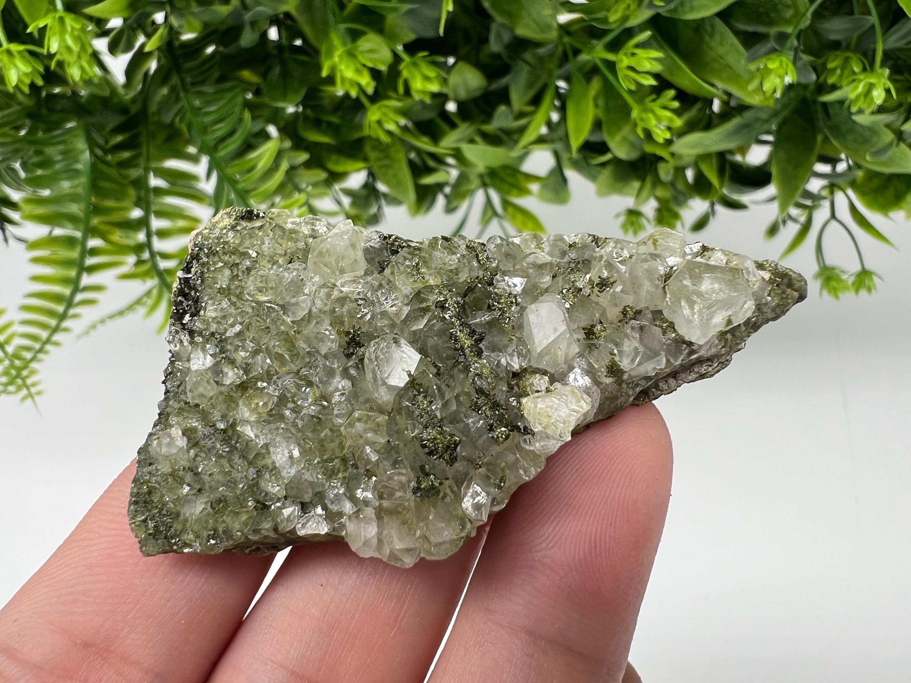 Green Epidote with Quartz Crystals - Extremely Sparkly with Rainbows,souvenirs collection stone,gift,decor, Eastern Anatolian, Turkey