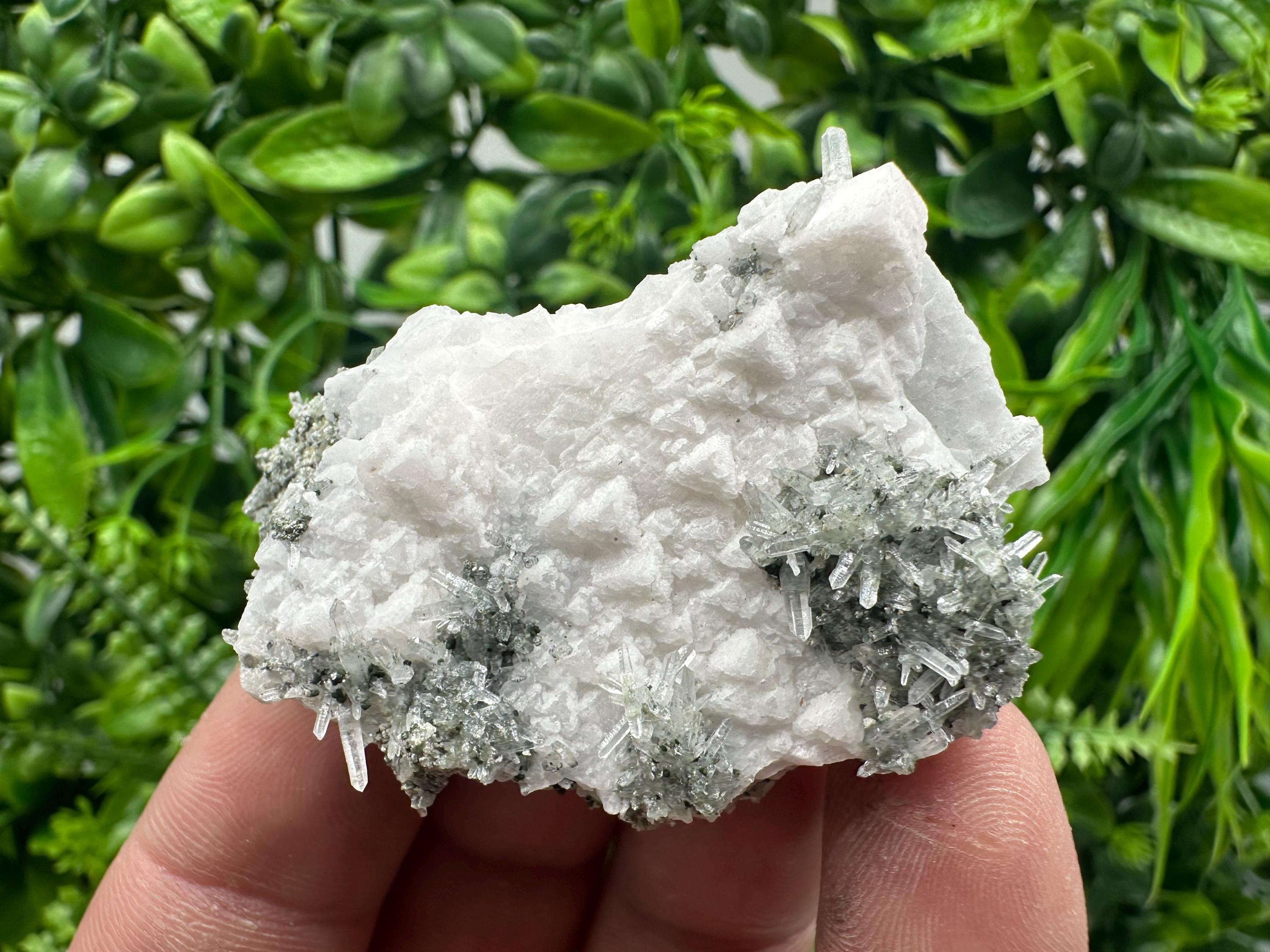 Quartz Crystal on Calcite, Chlorite Matrix Mineral Specimen