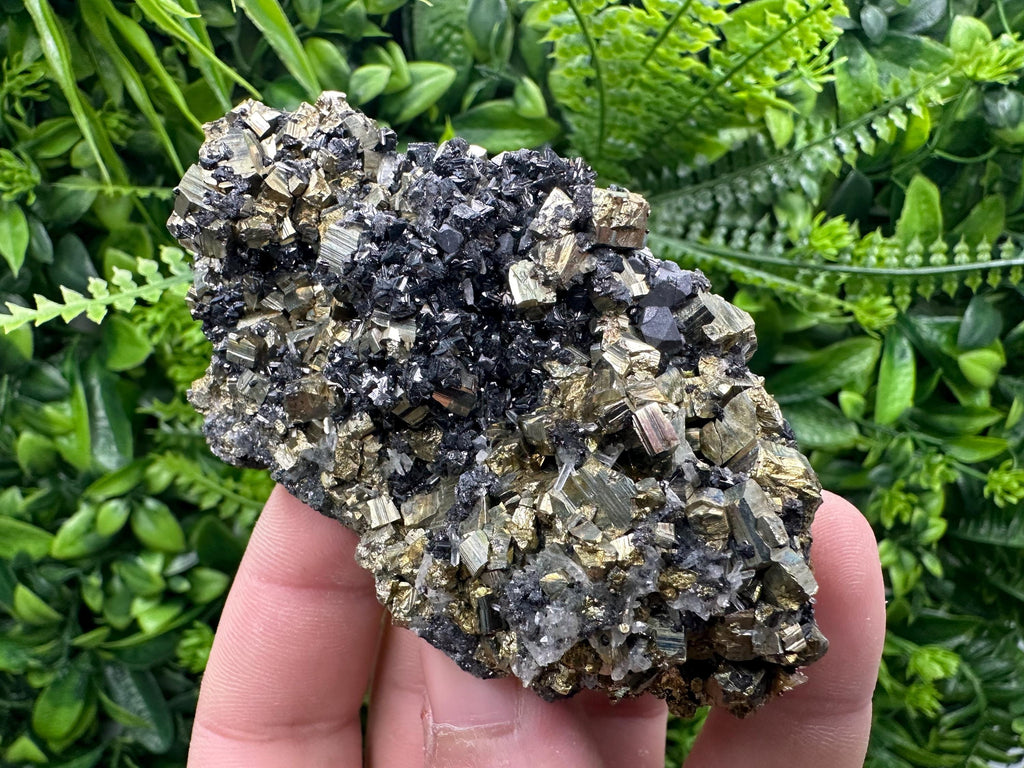 Rainbow Pyrite Cluster on Sphalerite, Quartz, Borieva Mine