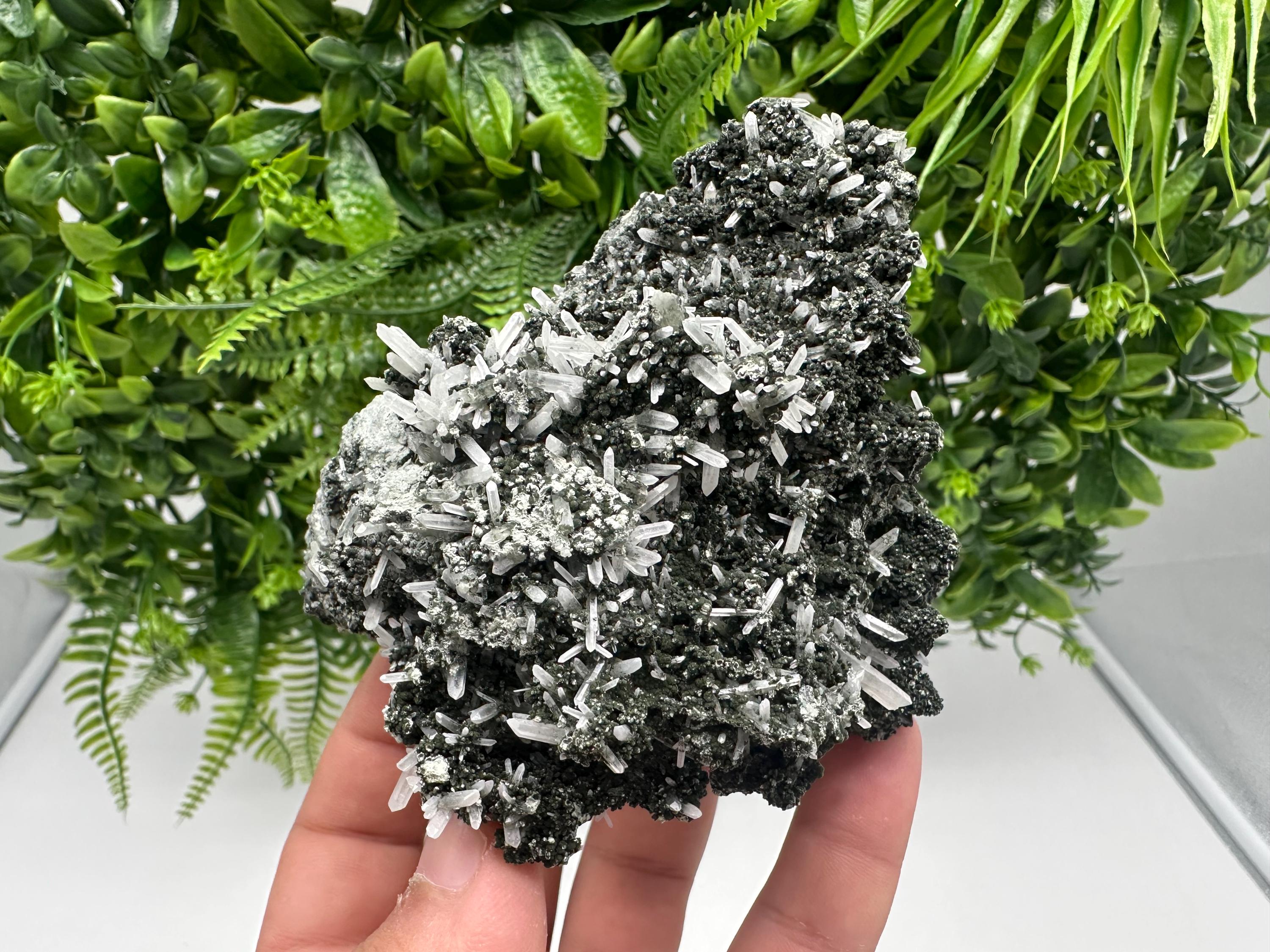 Quartz Crystal with Calcite and Chlorite, Borieva Mine, Bulgaria